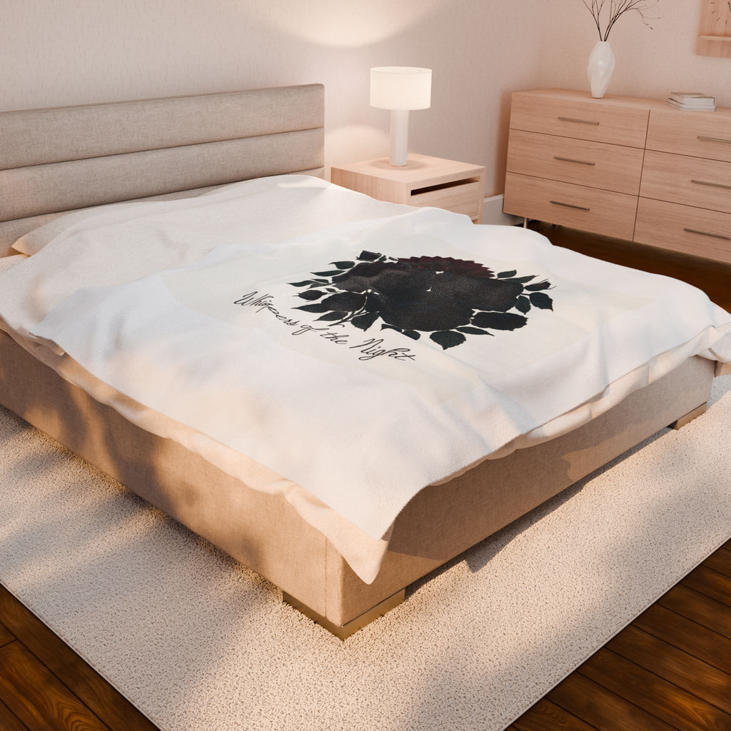Velveteen Plush Blanket — 'Whispers of the Night' Dark Rose Cozy Throw
