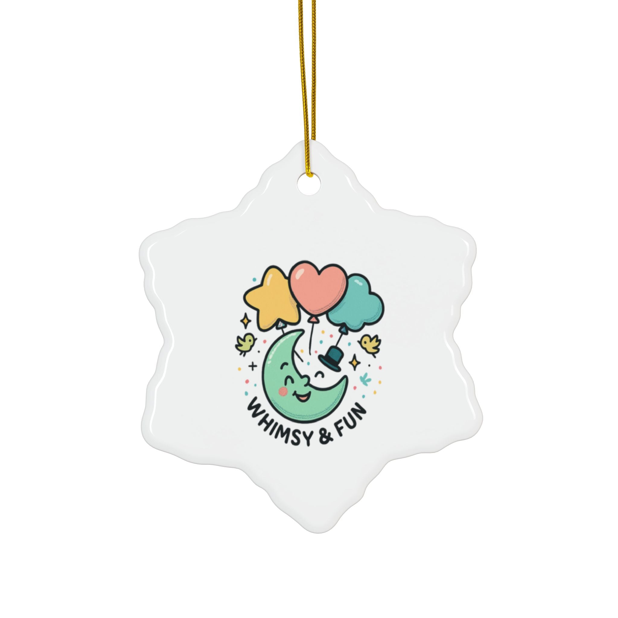 Whimsical Moon with Balloons Ceramic Ornament | Double-Sided Round Ornament