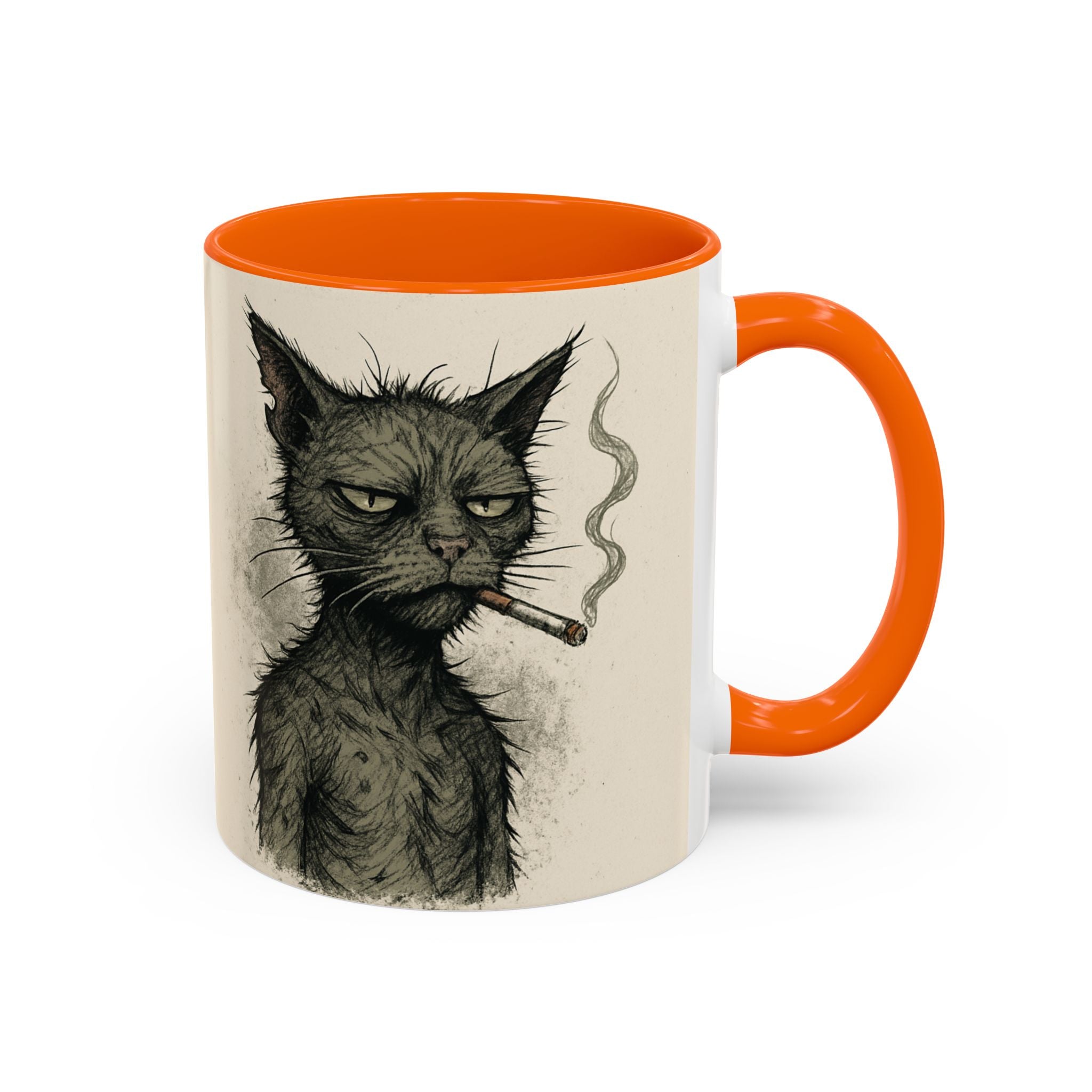 Grumpy Cat Smoking Coffee Mug — Funny Gothic Cat Accent Mug (11/15oz)