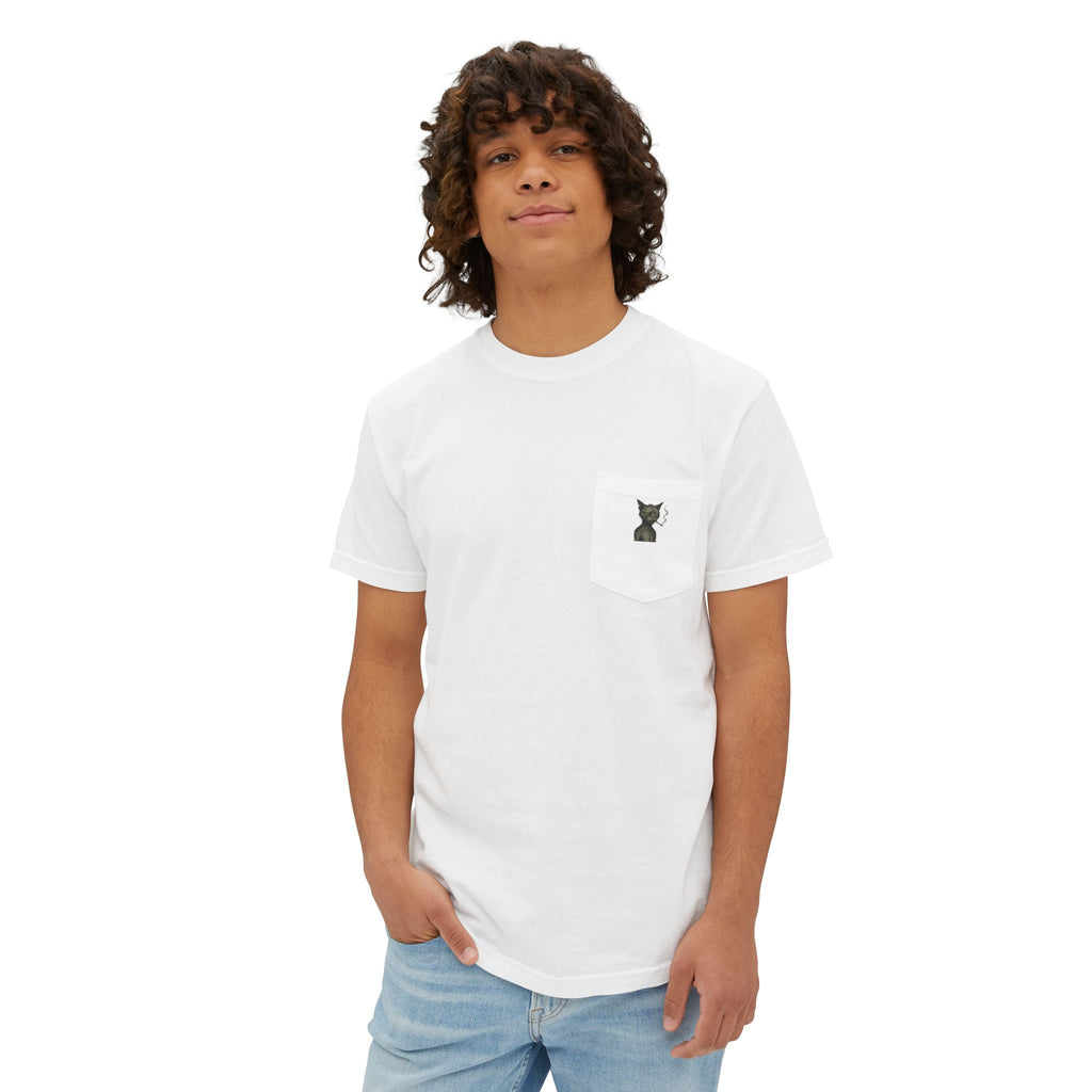 Pocket T-Shirt — Minimal Cat Silhouette Chest Pocket Tee