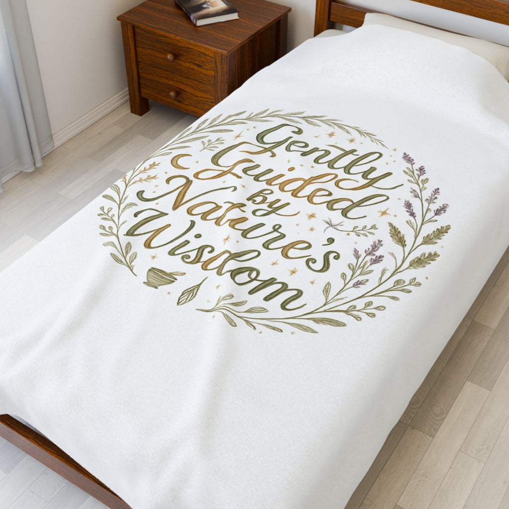 Gently Guided by Nature's Wisdom Velveteen Plush Blanket — Floral Wreath Cozy Throw for Nature Lovers