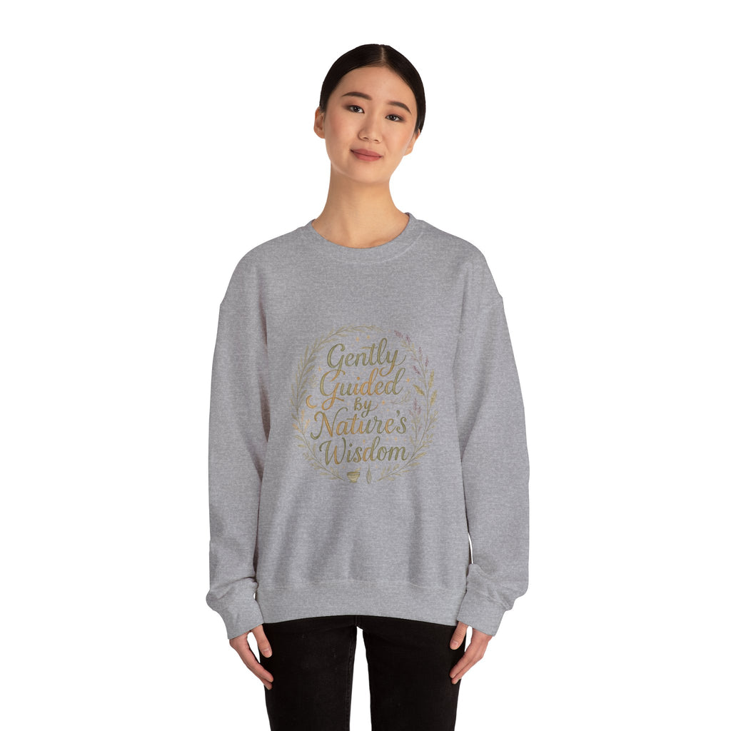 Crewneck Sweatshirt — "Gently Guided by Nature's Wisdom" Floral Wreath Eco Vibe