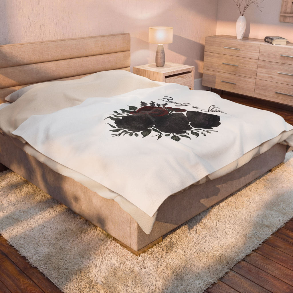 Velveteen Blanket — "Beauty in Shadows" Dark Rose Plush Throw