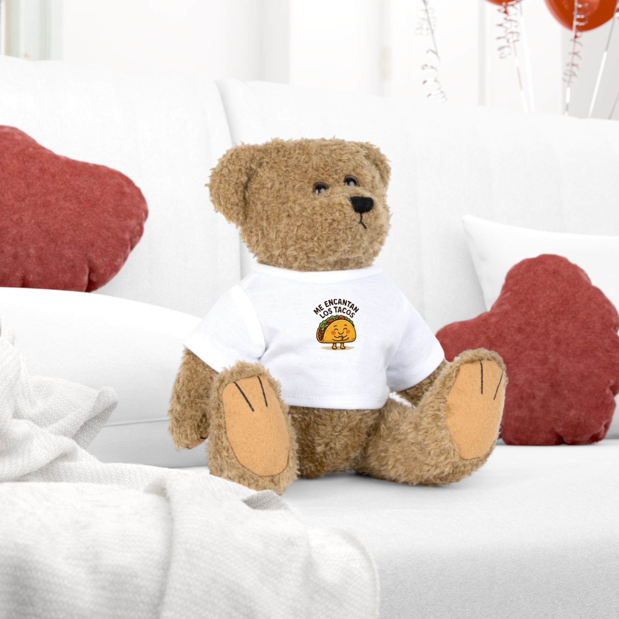 Classic Brown Bear Plush Toy with White T-Shirt | Customizable Shirt