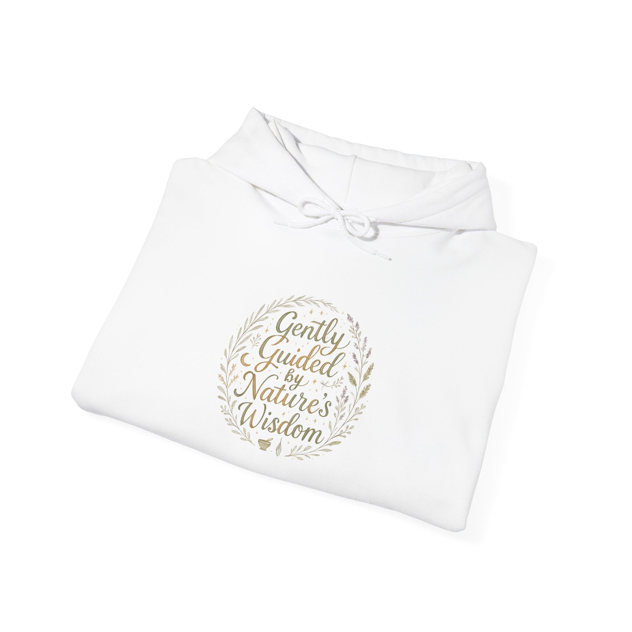 Gently Guided by Nature’s Wisdom Hoodie — Botanical Script Comfort Pullover