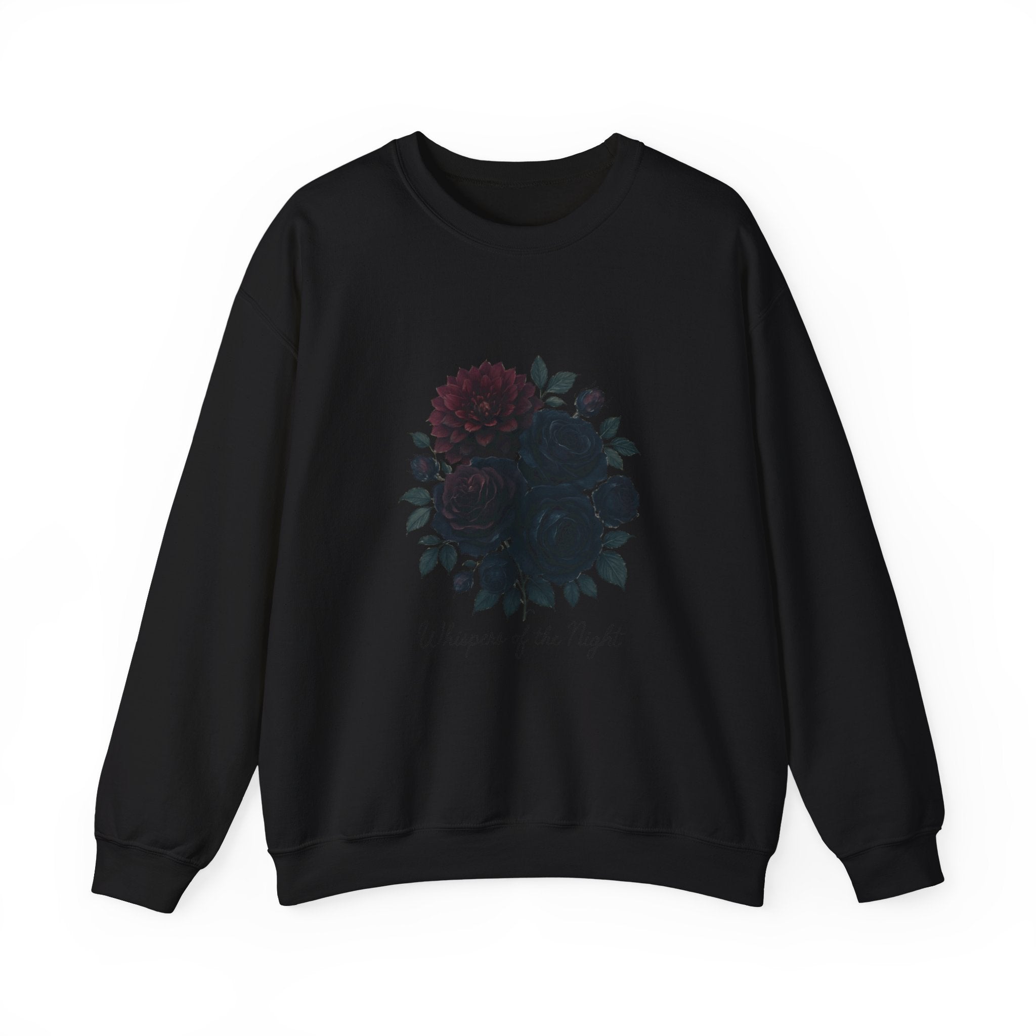 Crewneck Sweatshirt with Dark Floral ‘Whispers of the Night’ Design