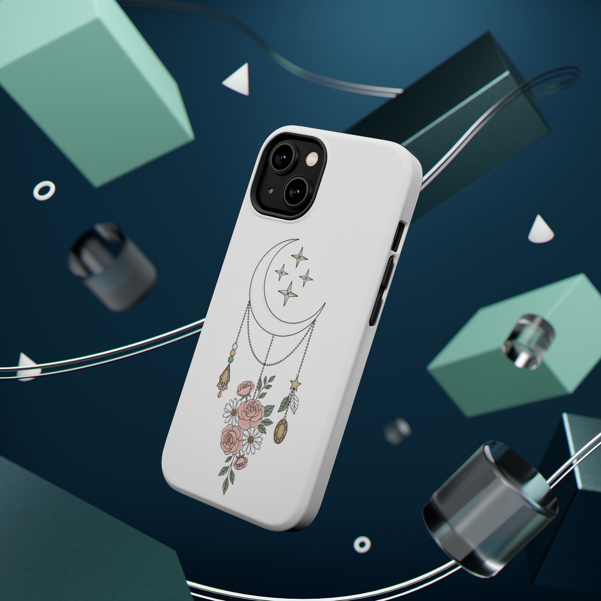 Moon & Roses Magnetic Impact Phone Case — Celestial Floral iPhone Cover