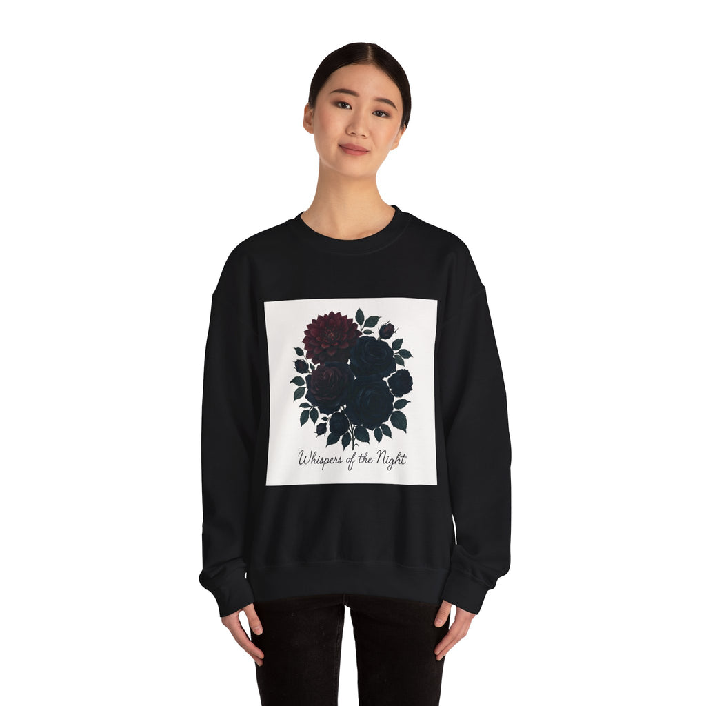 Crewneck Sweatshirt - 'Whispers of the Night' Floral Graphic