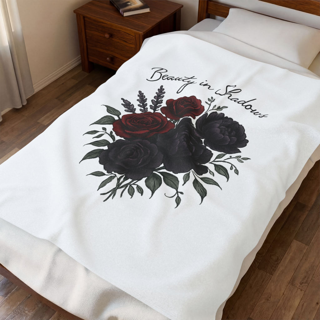 Velveteen Blanket — "Beauty in Shadows" Dark Rose Plush Throw