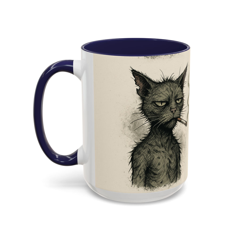 Grumpy Cat Smoking Coffee Mug — Funny Gothic Cat Accent Mug (11/15oz)