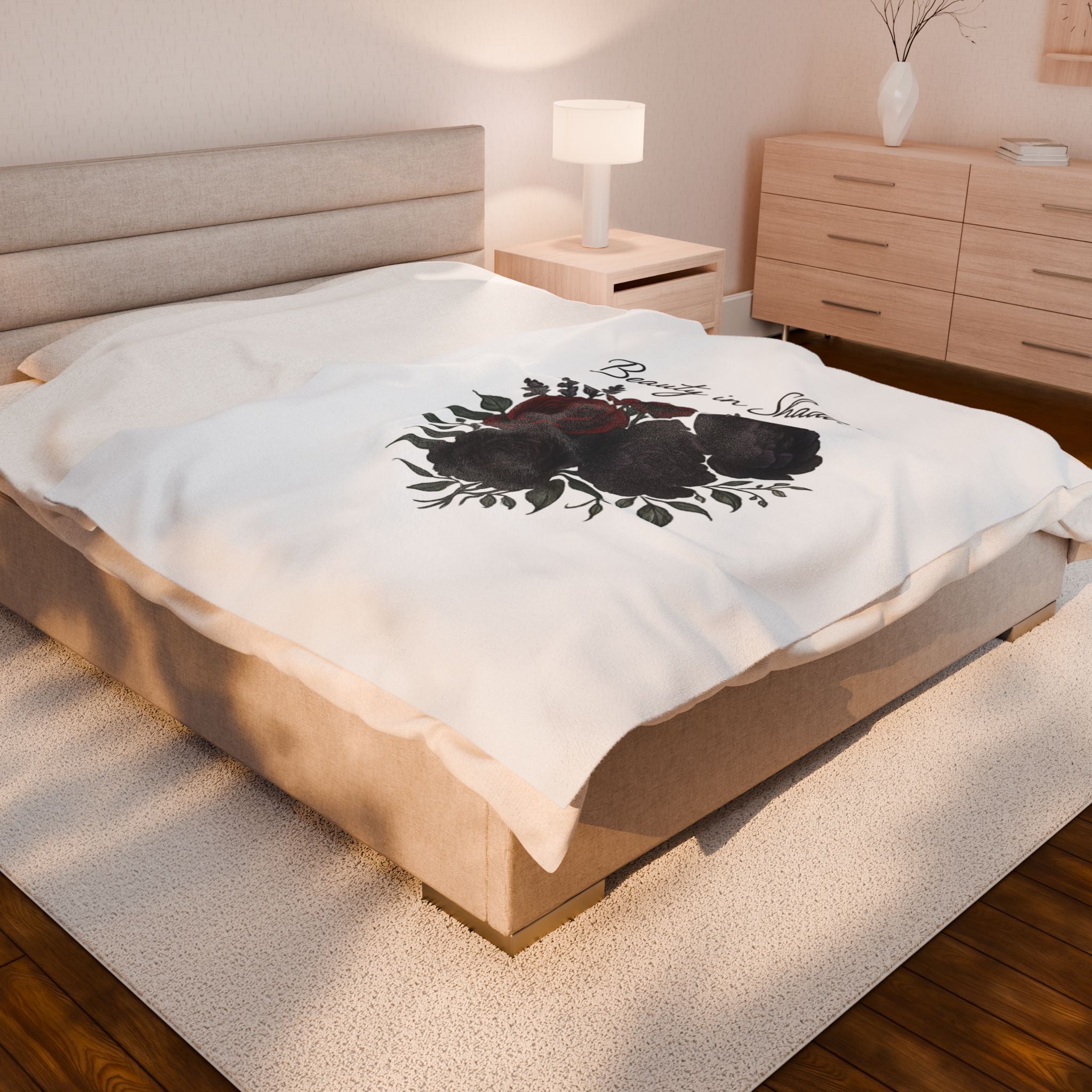 Velveteen Blanket — "Beauty in Shadows" Dark Rose Plush Throw