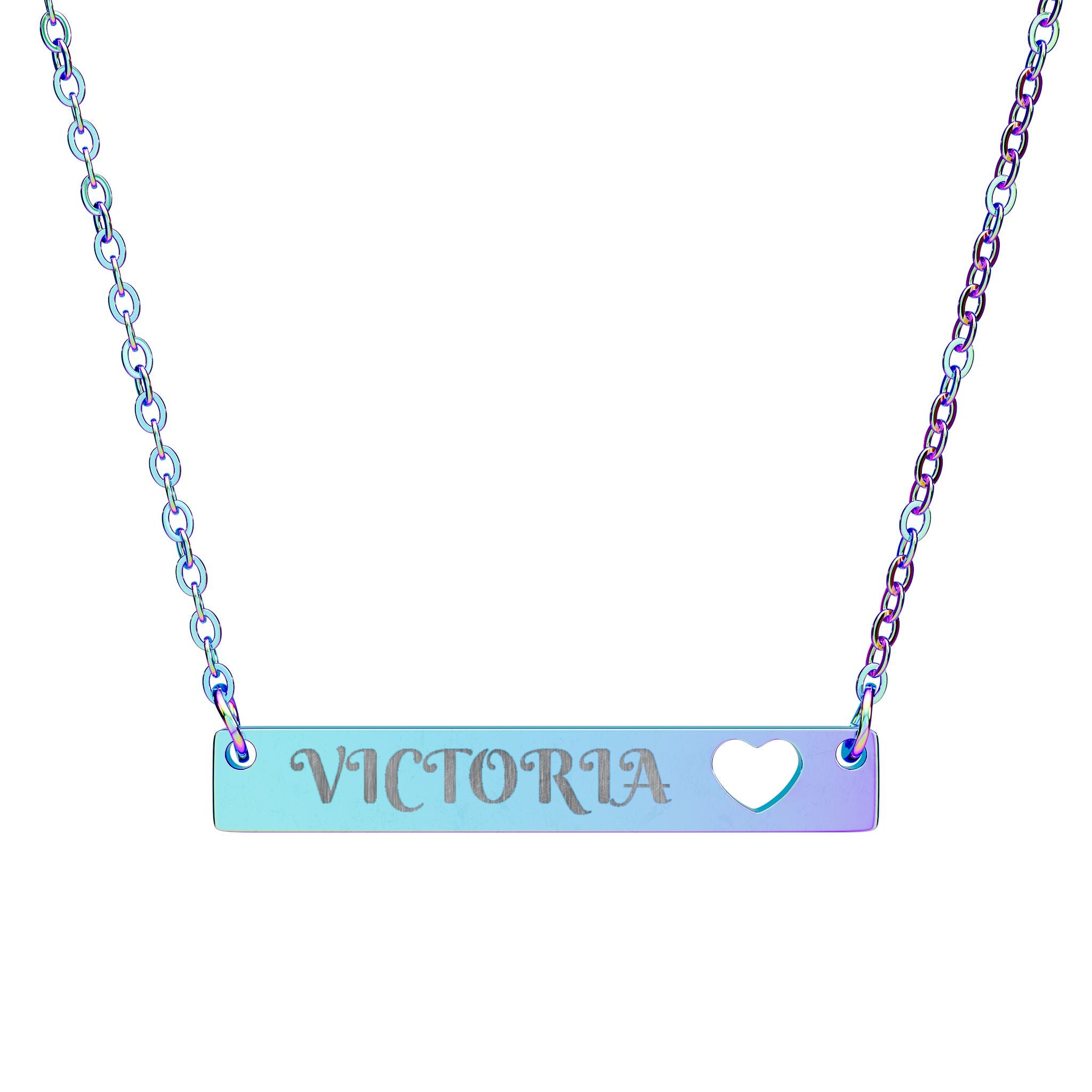 Cutout Heart Bar Necklace  Personalized Engraved Name Pendant