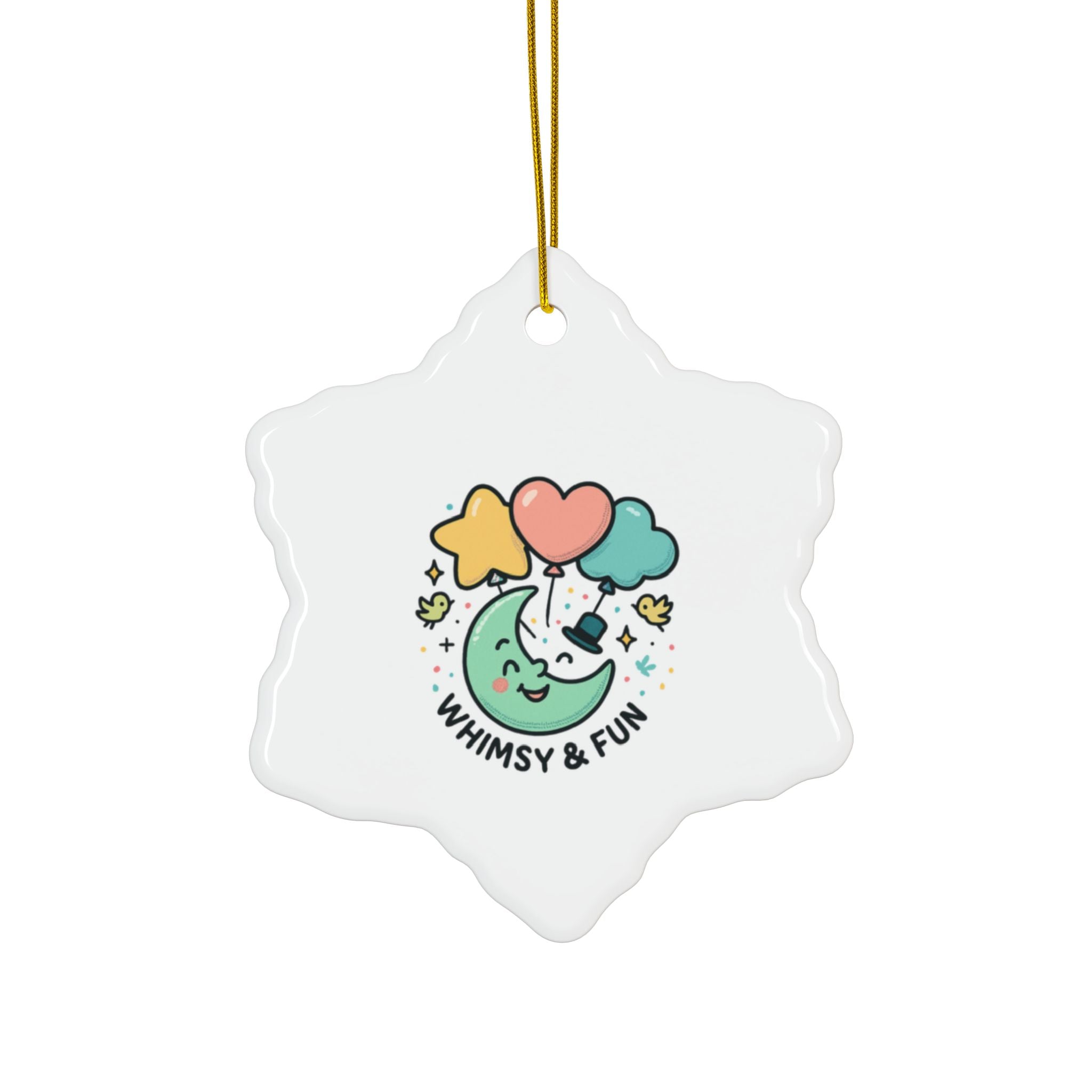 Ceramic Ornament — Whimsy & Fun Moon with Balloons Double‑Sided Holiday Decor