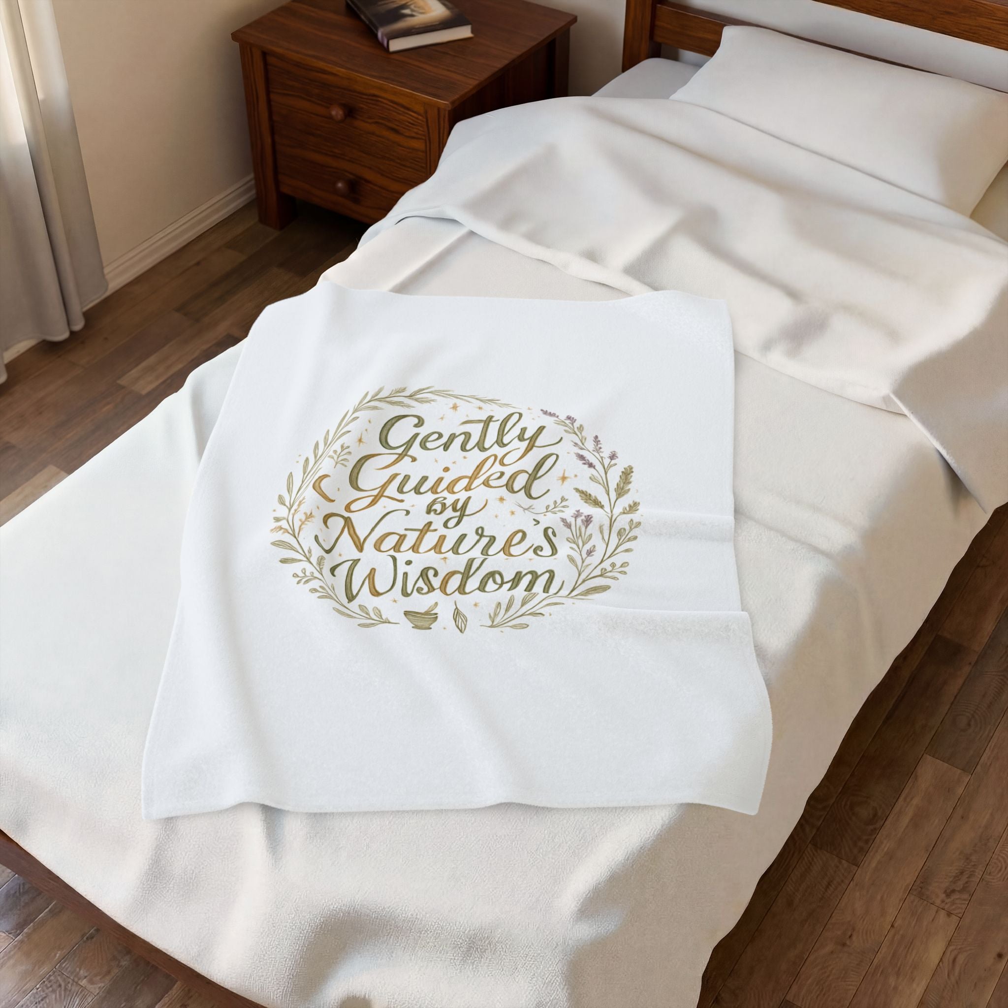 Gently Guided by Nature's Wisdom Velveteen Plush Blanket — Floral Wreath Cozy Throw for Nature Lovers