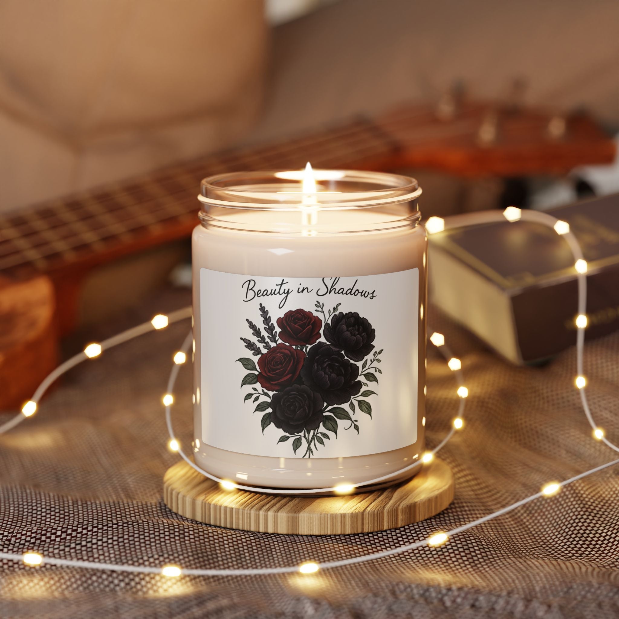 Beauty in Shadows Soy Candle — 9oz Scented Jar (Rose & Noir)