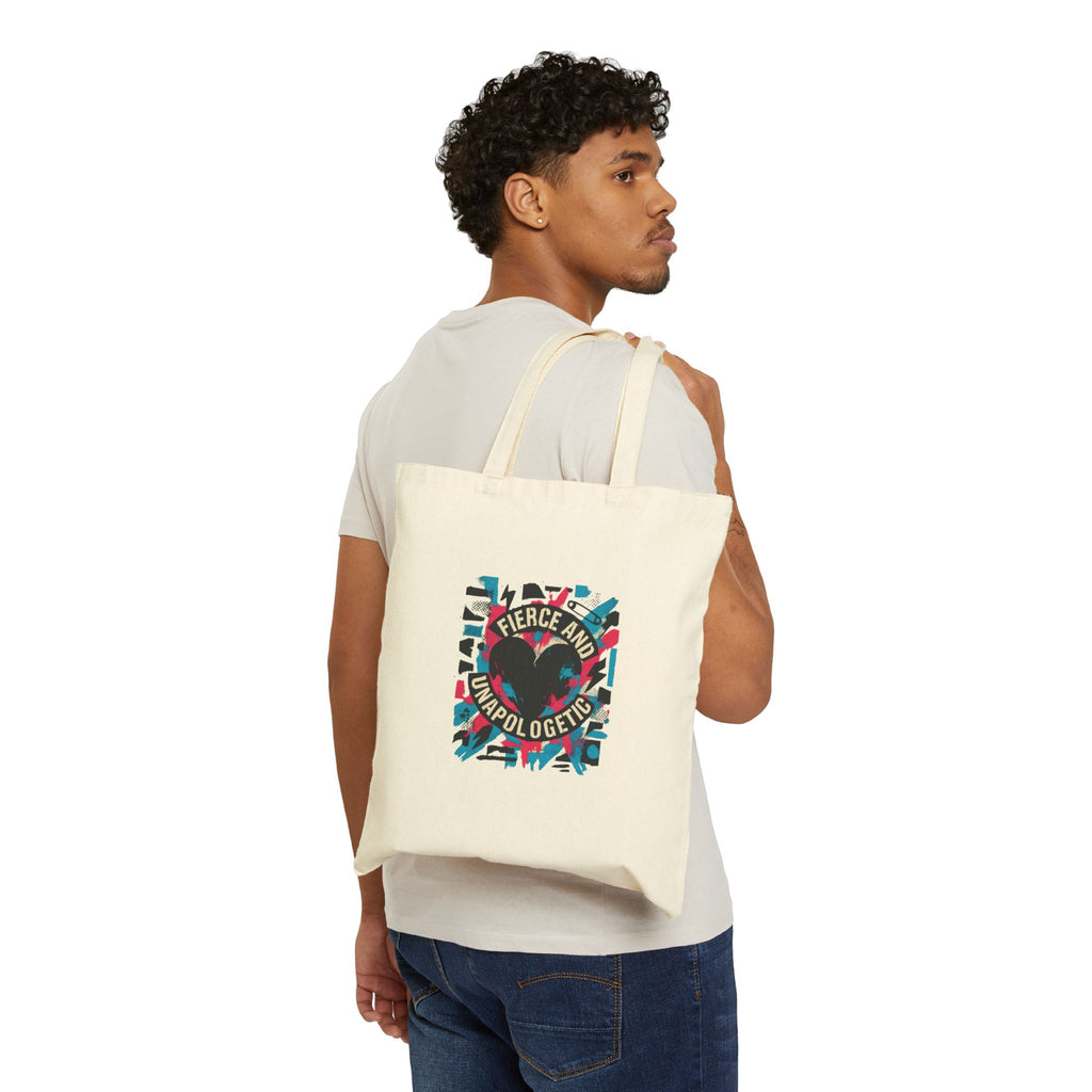 Tote Bag - "Fierce and Unapologetic" Heart Graphic Canvas Tote
