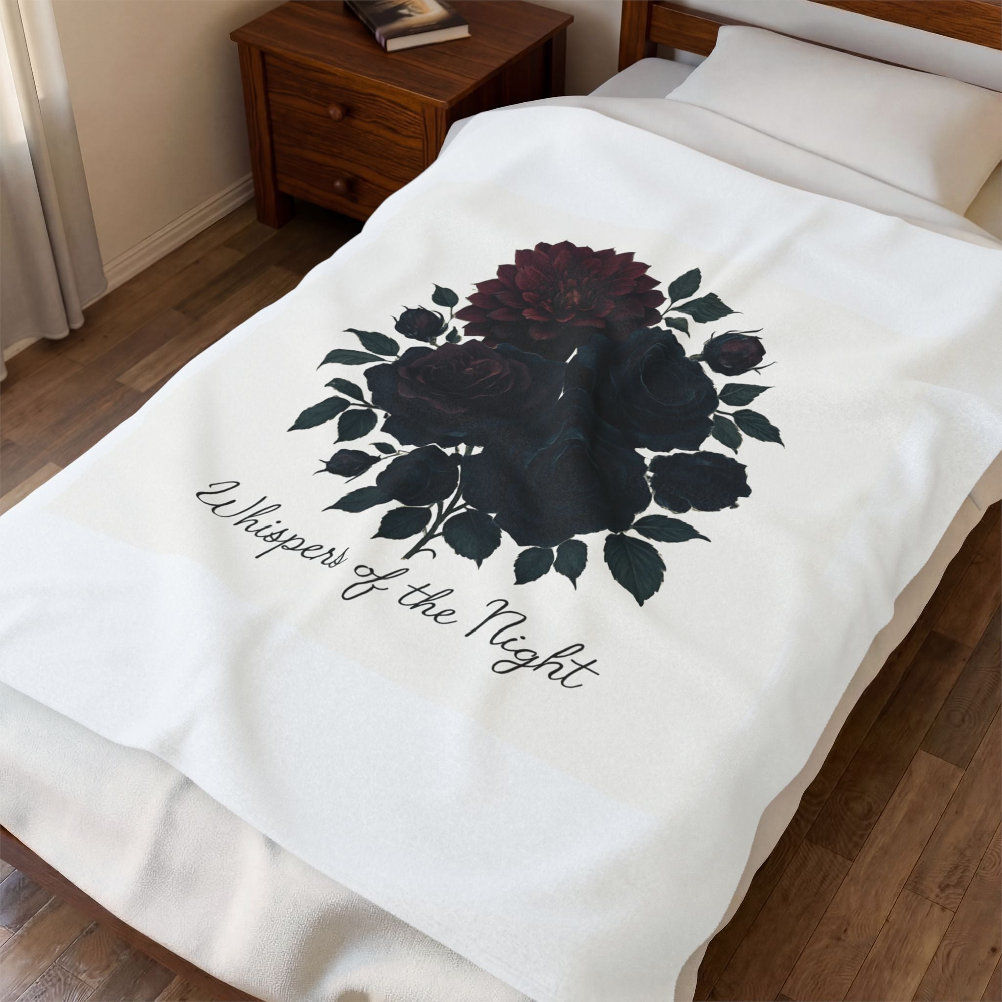 Velveteen Plush Blanket — 'Whispers of the Night' Dark Rose Cozy Throw