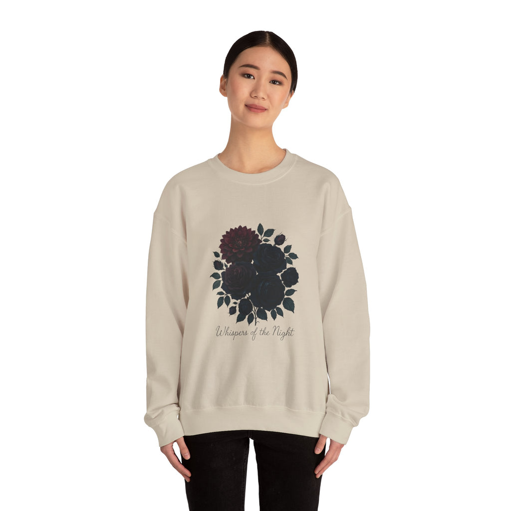 Crewneck Sweatshirt with Dark Floral ‘Whispers of the Night’ Design