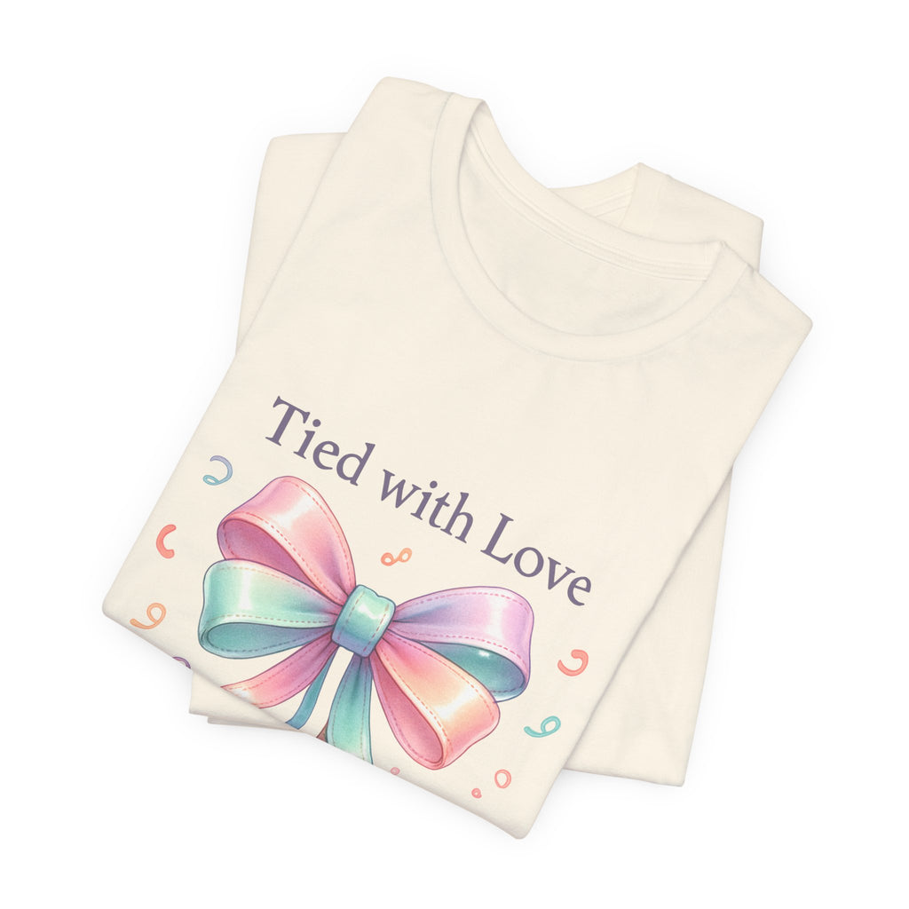T-Shirt — "Tied with Love" Pastel Ribbon Gift Graphic Tee