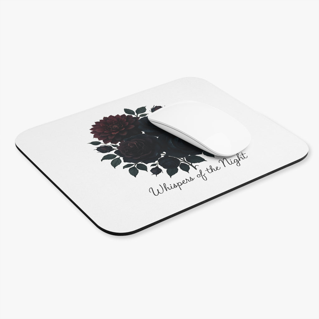Whispers of the Night floral bouquet Mouse Pad | dark roses, script text
