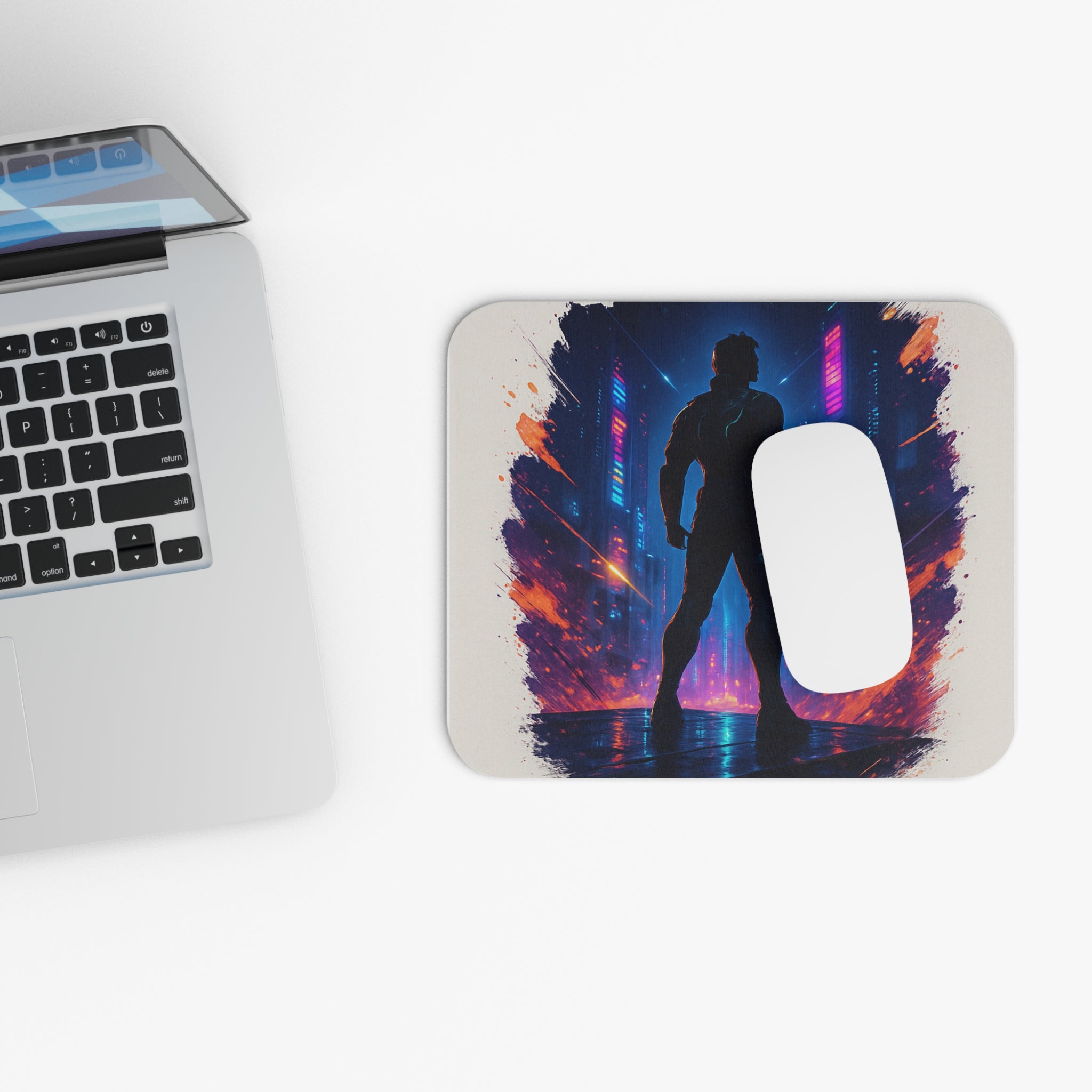 Cyberpunk Silhouette Mouse Pad | Neon City Desk Mat
