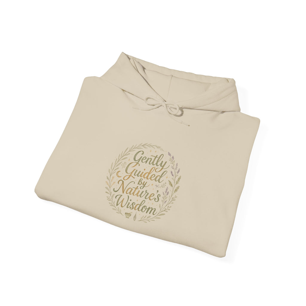 Gently Guided by Nature’s Wisdom Hoodie — Botanical Script Comfort Pullover