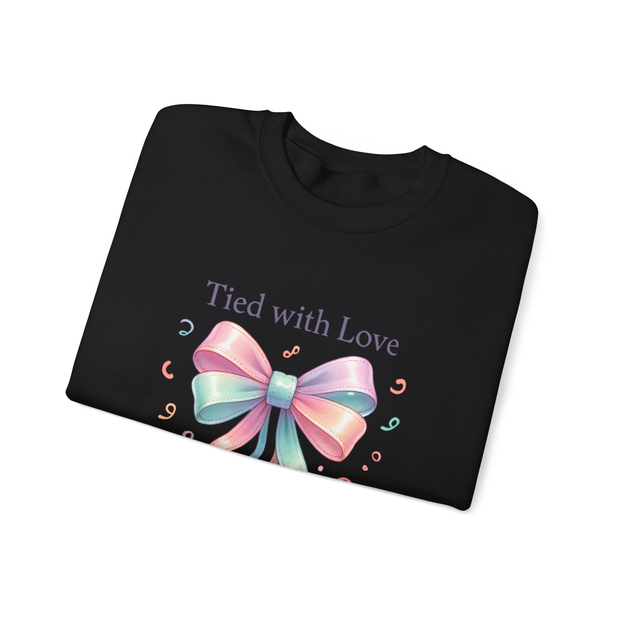 Crewneck Sweatshirt — "Tied with Love" Pastel Bow Gift Pullover