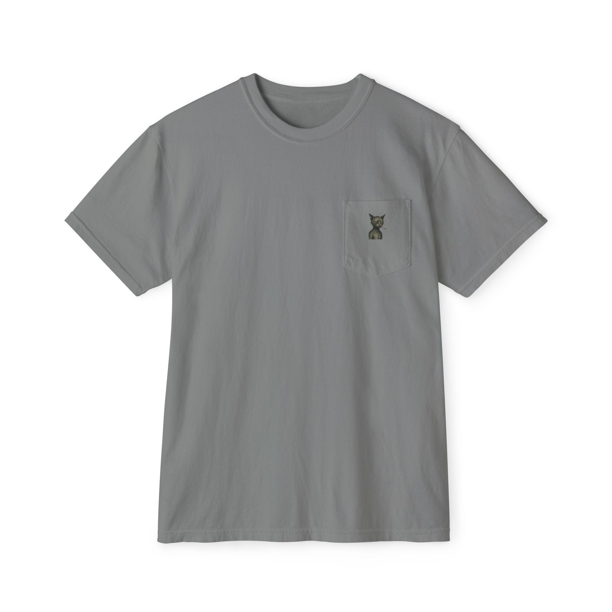 Pocket T-Shirt — Minimal Cat Silhouette Chest Pocket Tee
