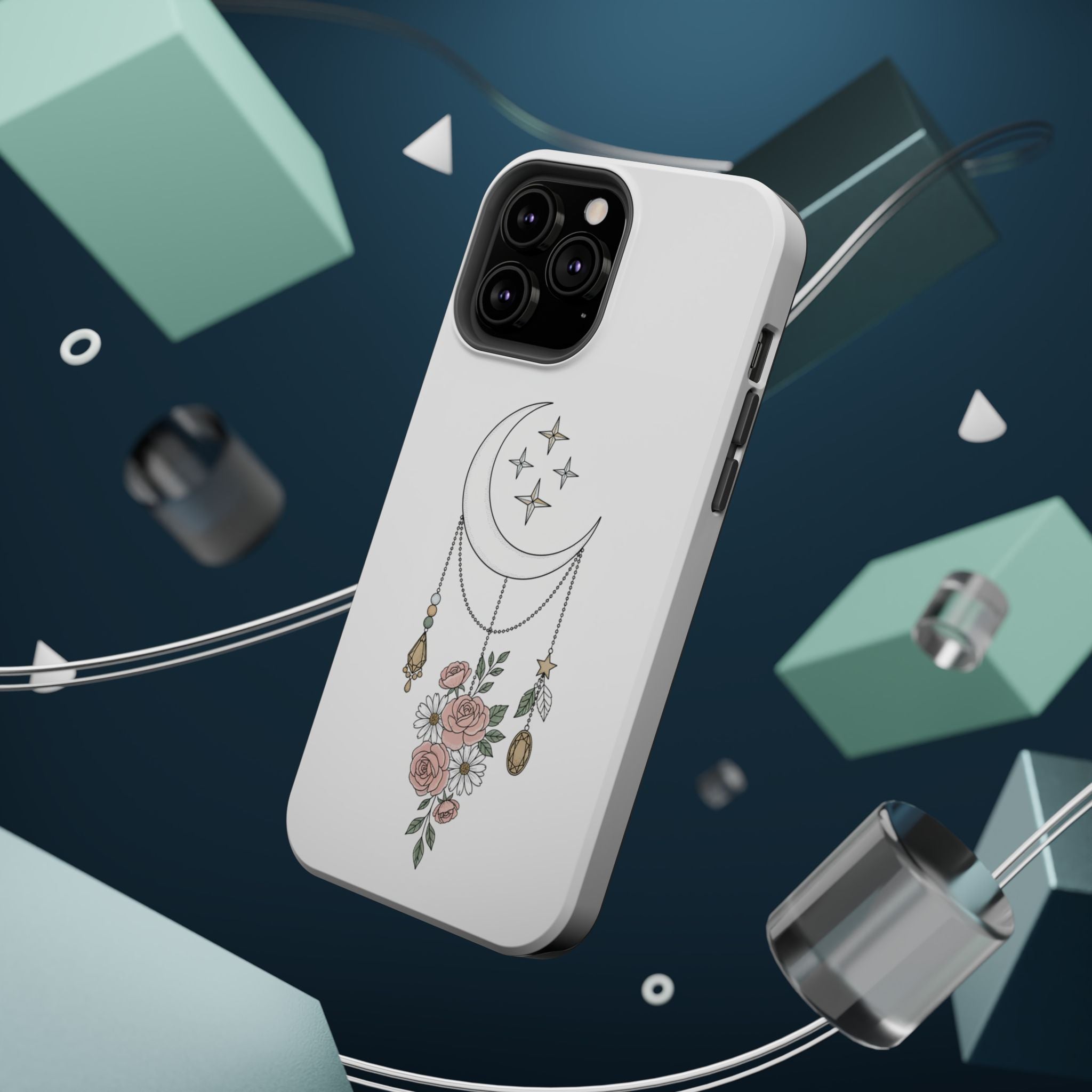 Moon & Roses Magnetic Impact Phone Case — Celestial Floral iPhone Cover