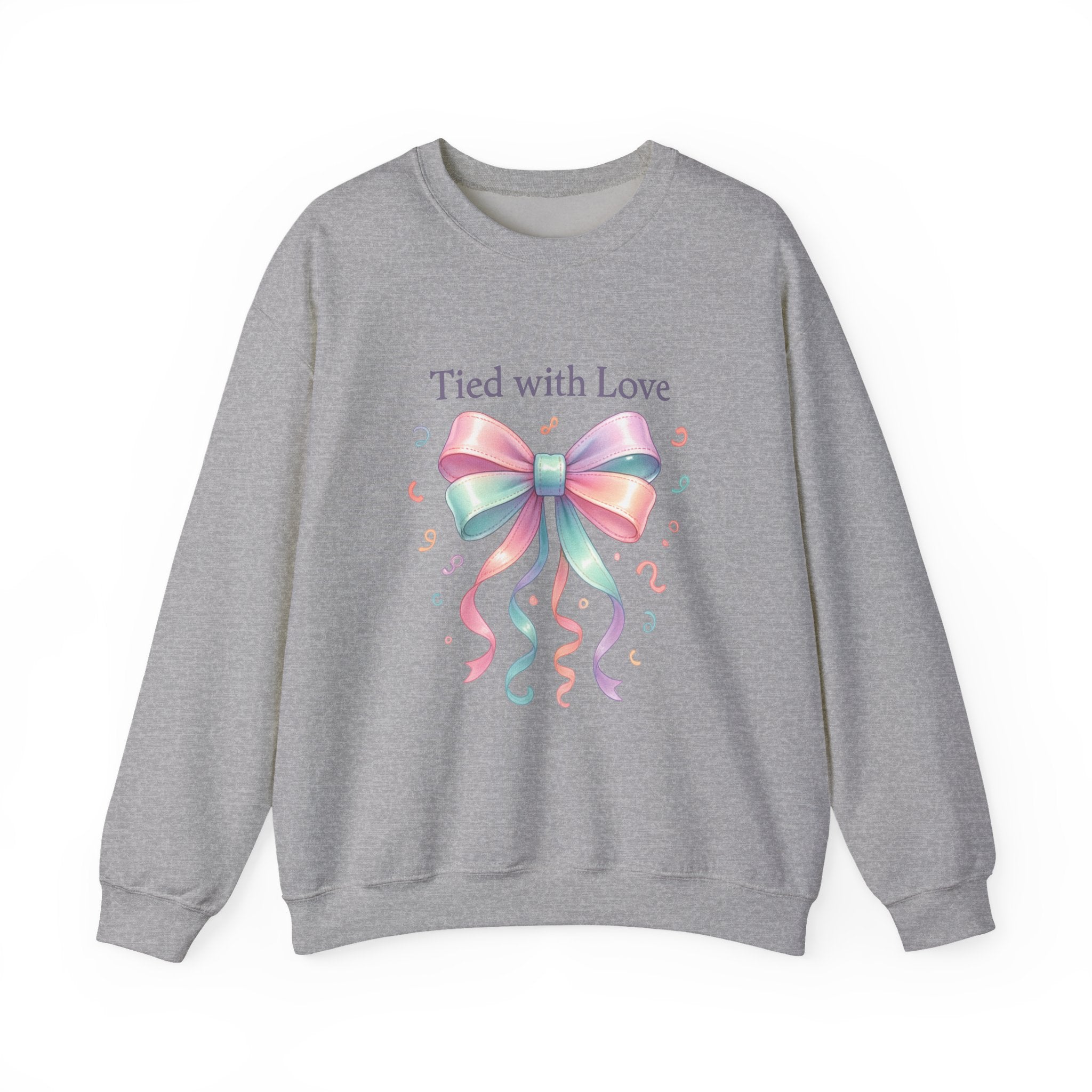 Crewneck Sweatshirt — "Tied with Love" Pastel Bow Gift Pullover