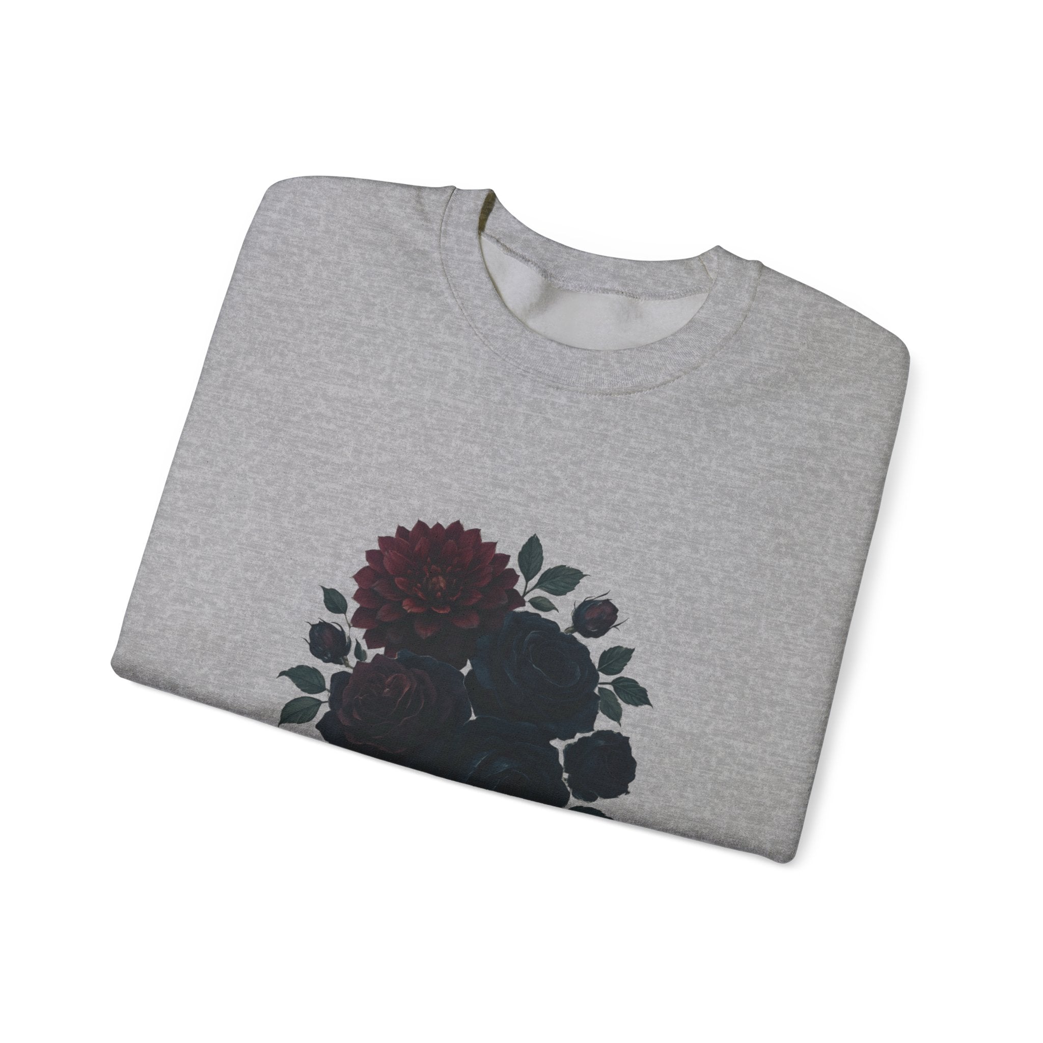 Crewneck Sweatshirt with Dark Floral ‘Whispers of the Night’ Design