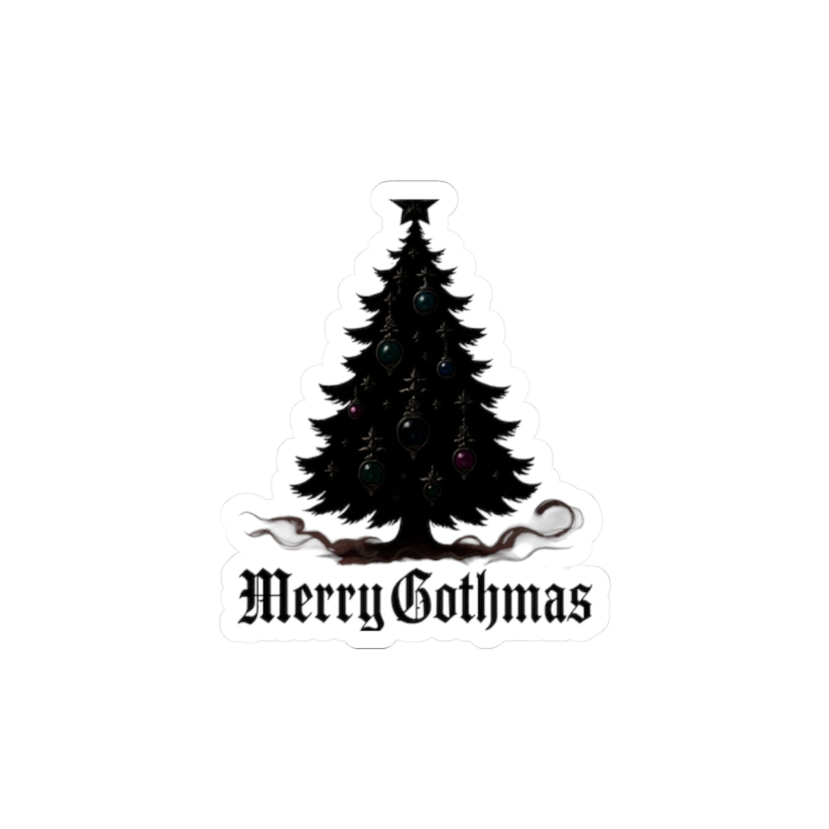Merry Gothmas Kiss-Cut Sticker — Gothic Black Christmas Tree Decal