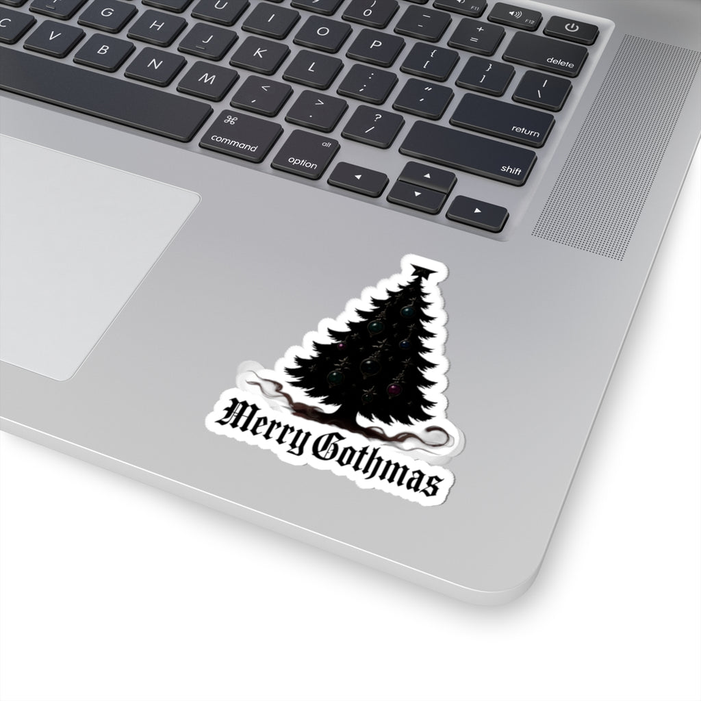 Merry Gothmas Kiss-Cut Sticker — Gothic Black Christmas Tree Decal