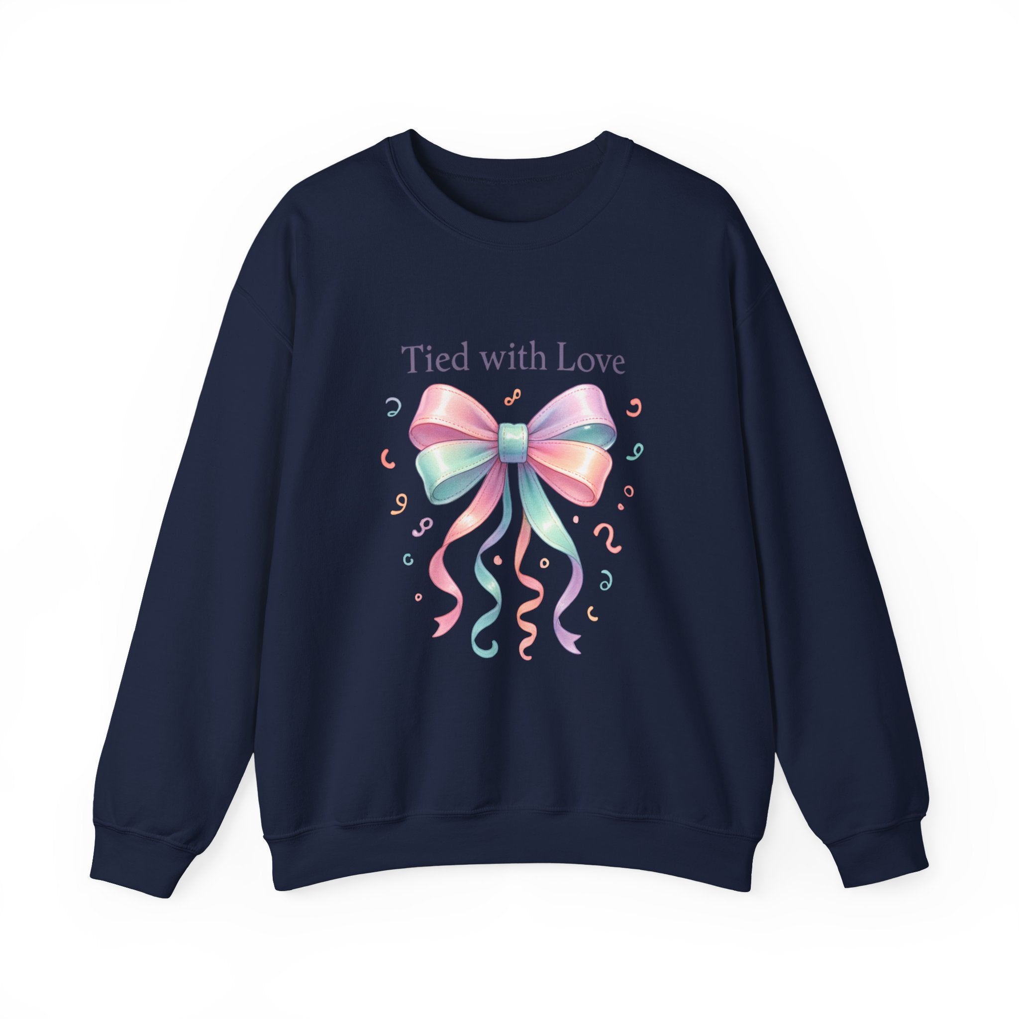 Crewneck Sweatshirt — "Tied with Love" Pastel Bow Gift Pullover