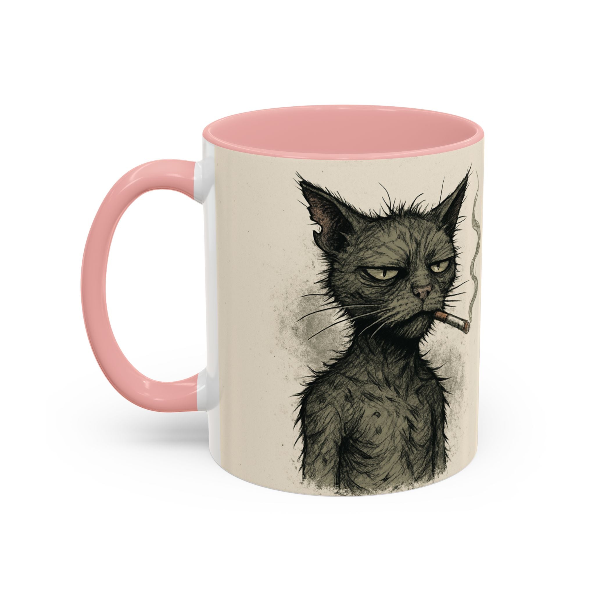 Grumpy Cat Smoking Coffee Mug — Funny Gothic Cat Accent Mug (11/15oz)
