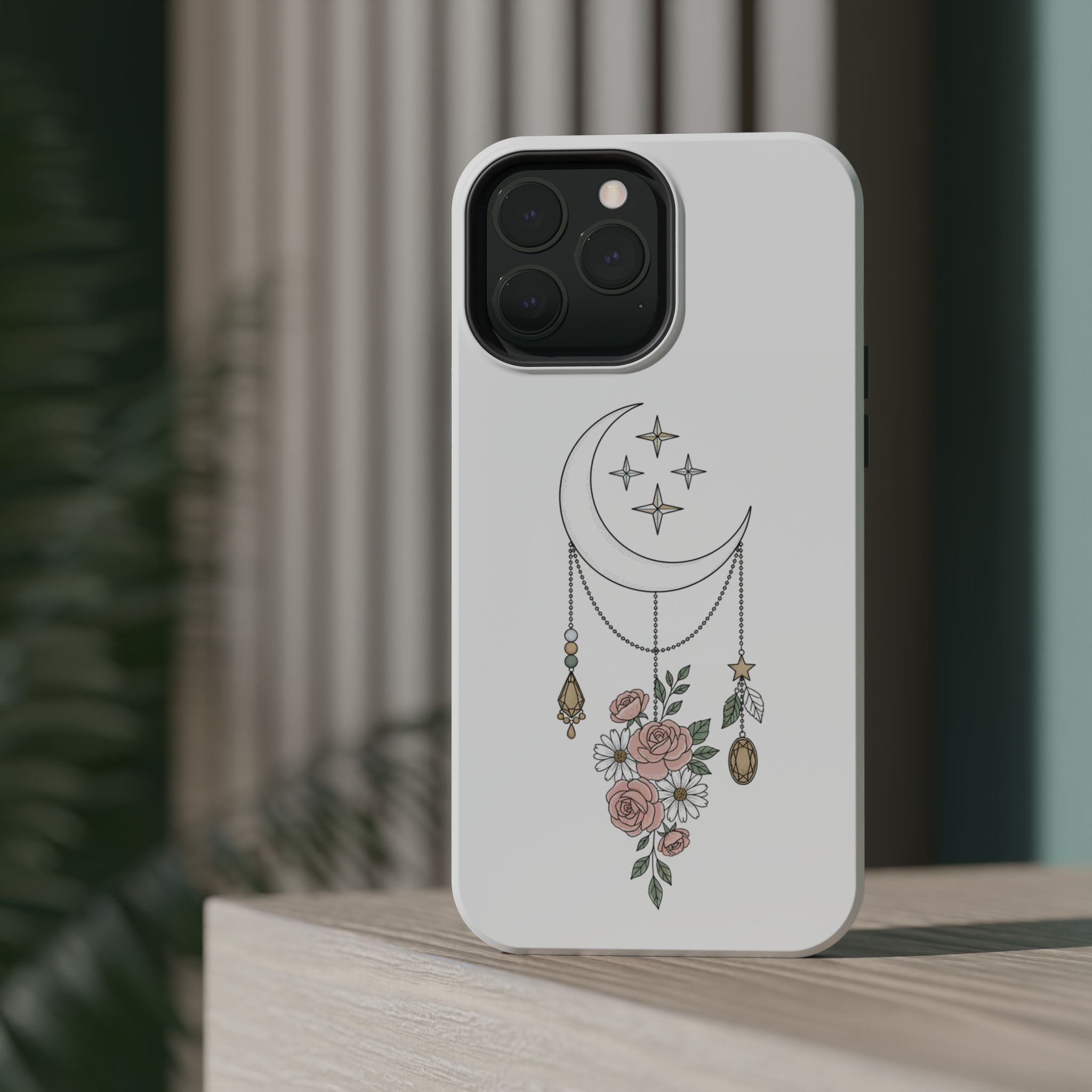 Moon & Roses Magnetic Impact Phone Case — Celestial Floral iPhone Cover