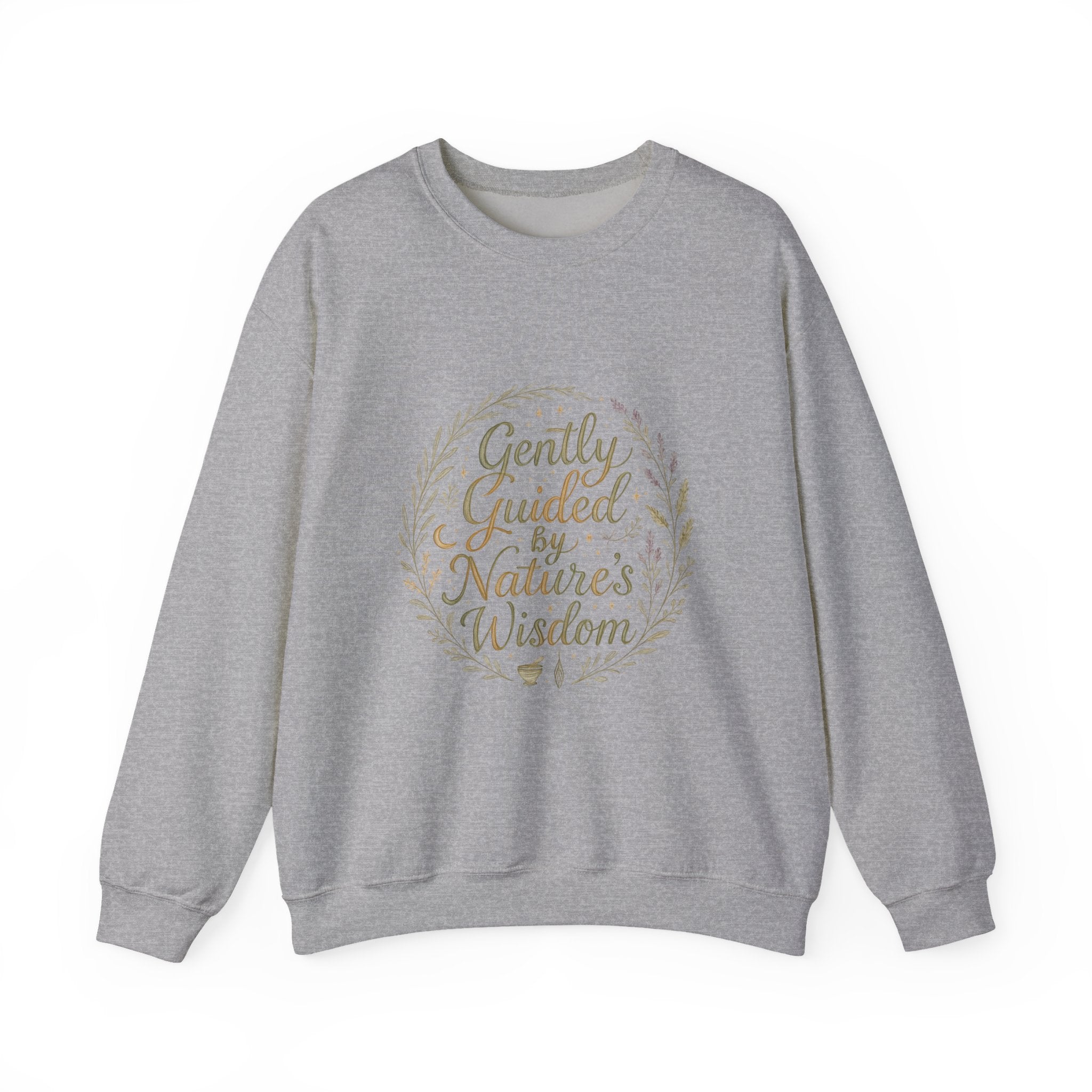 Crewneck Sweatshirt — "Gently Guided by Nature's Wisdom" Floral Wreath Eco Vibe