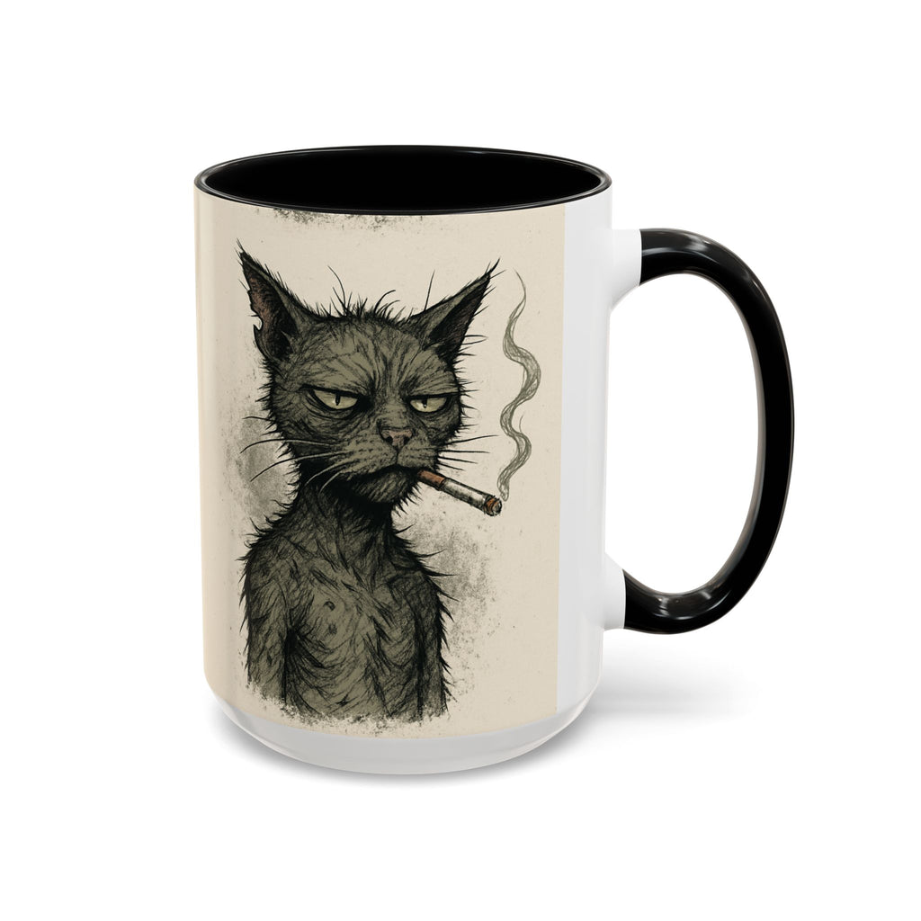 Grumpy Cat Smoking Coffee Mug — Funny Gothic Cat Accent Mug (11/15oz)