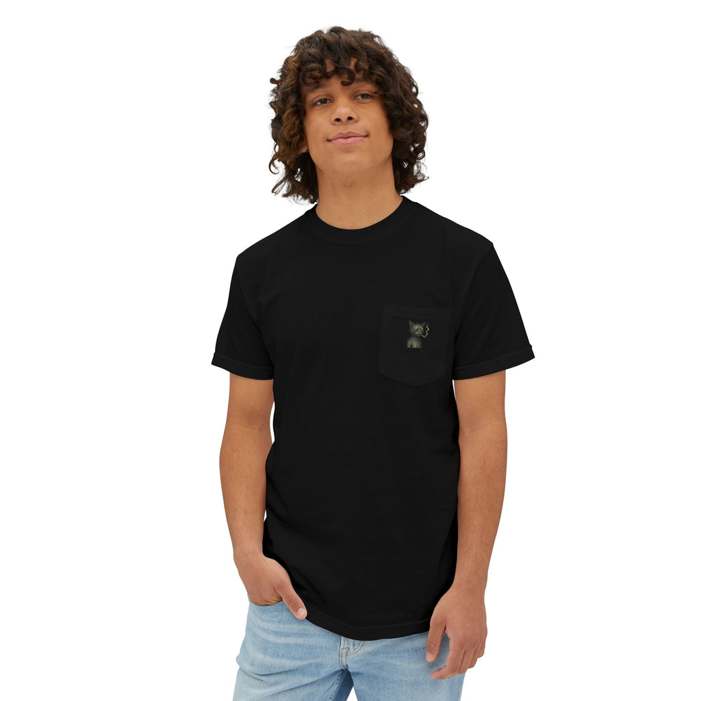 Pocket T-Shirt — Minimal Cat Silhouette Chest Pocket Tee