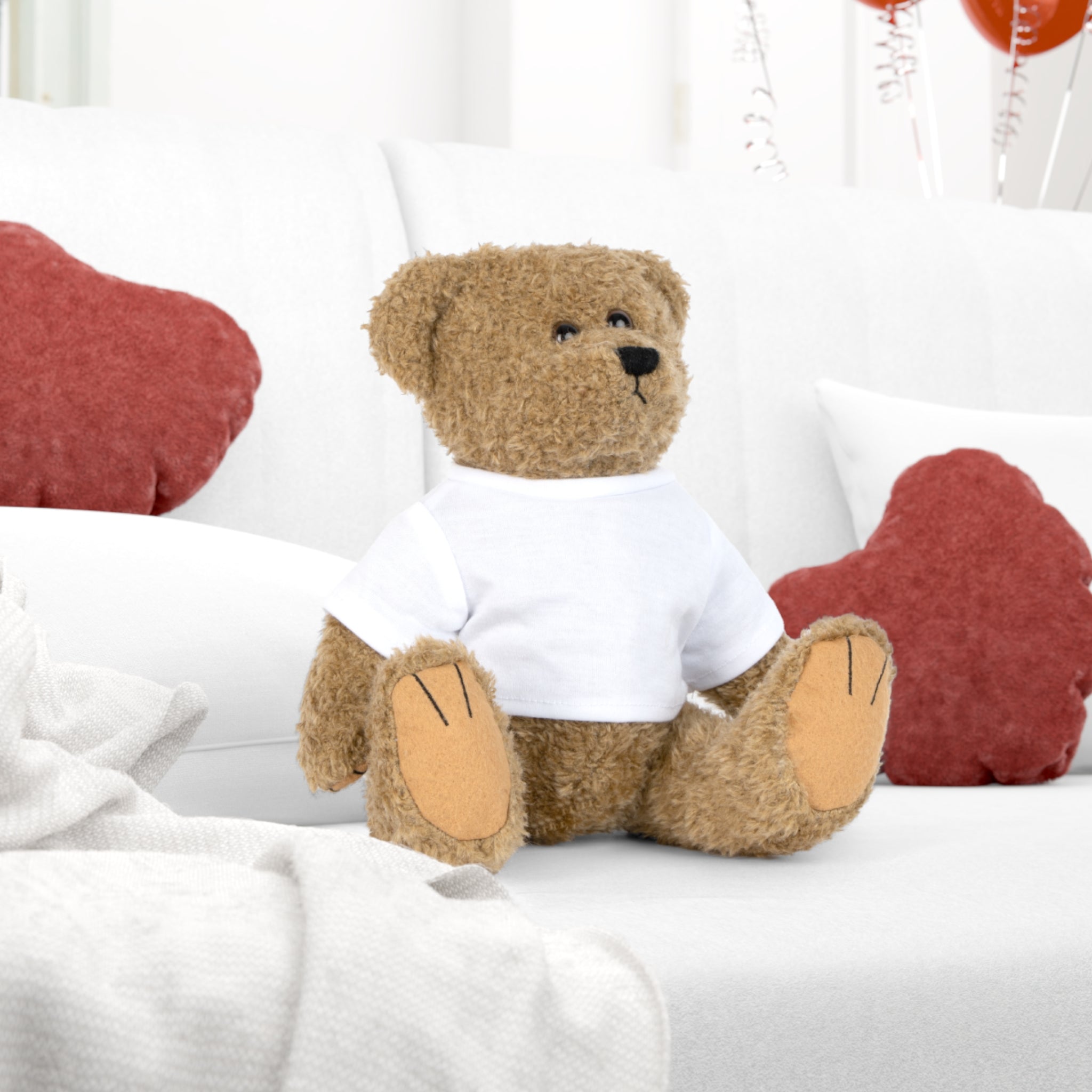Classic Brown Bear Plush Toy with White T-Shirt | Customizable Shirt