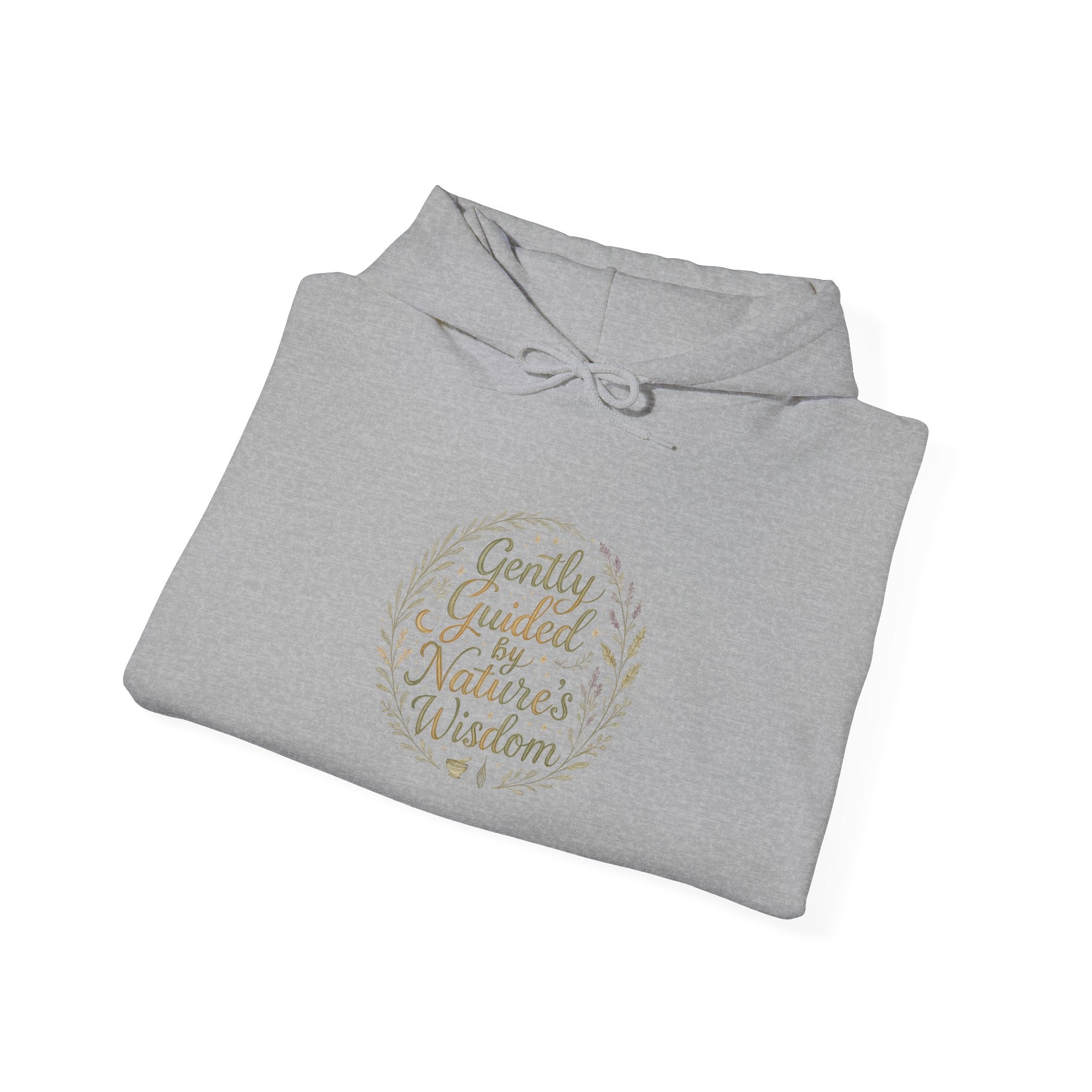 Gently Guided by Nature’s Wisdom Hoodie — Botanical Script Comfort Pullover