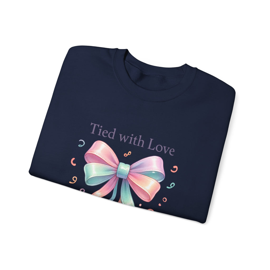 Crewneck Sweatshirt — "Tied with Love" Pastel Bow Gift Pullover
