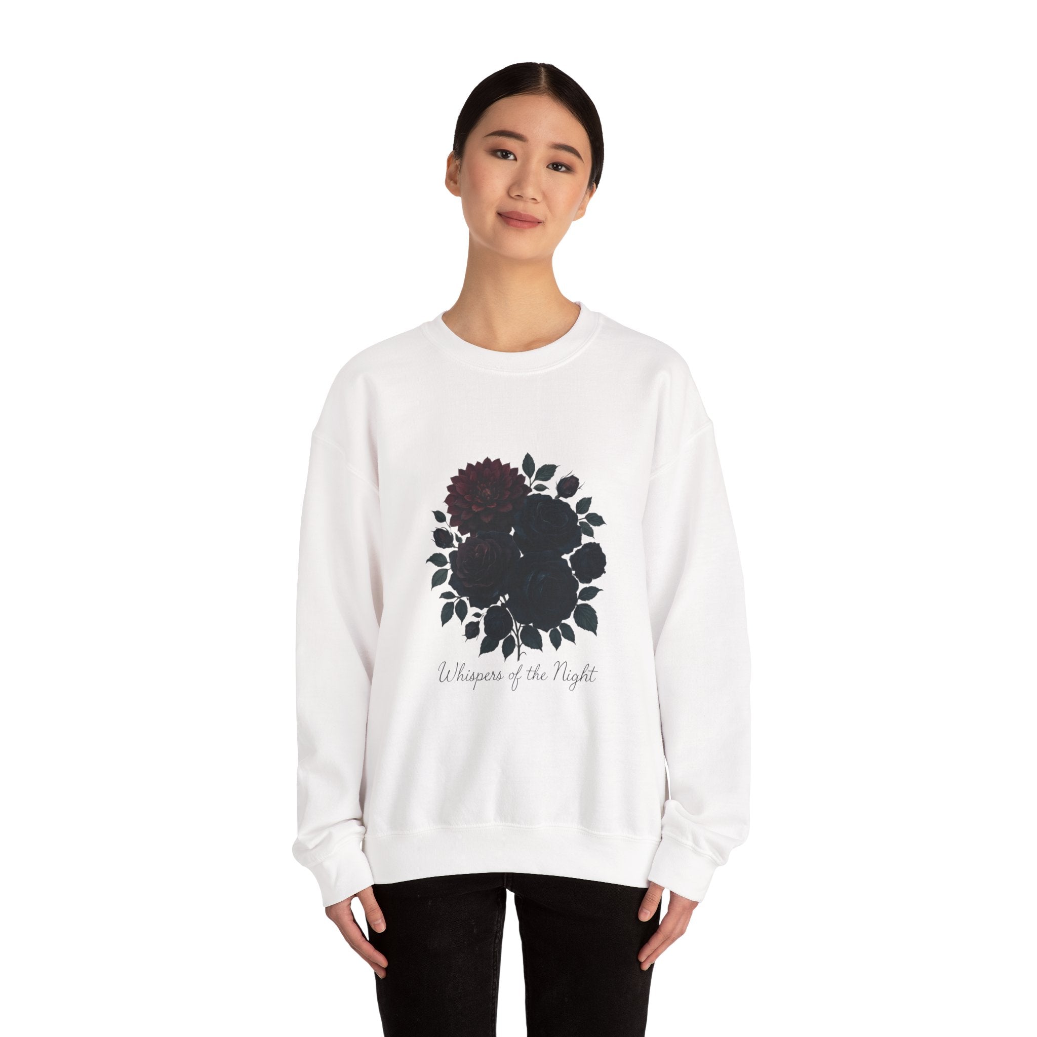 Crewneck Sweatshirt with Dark Floral ‘Whispers of the Night’ Design
