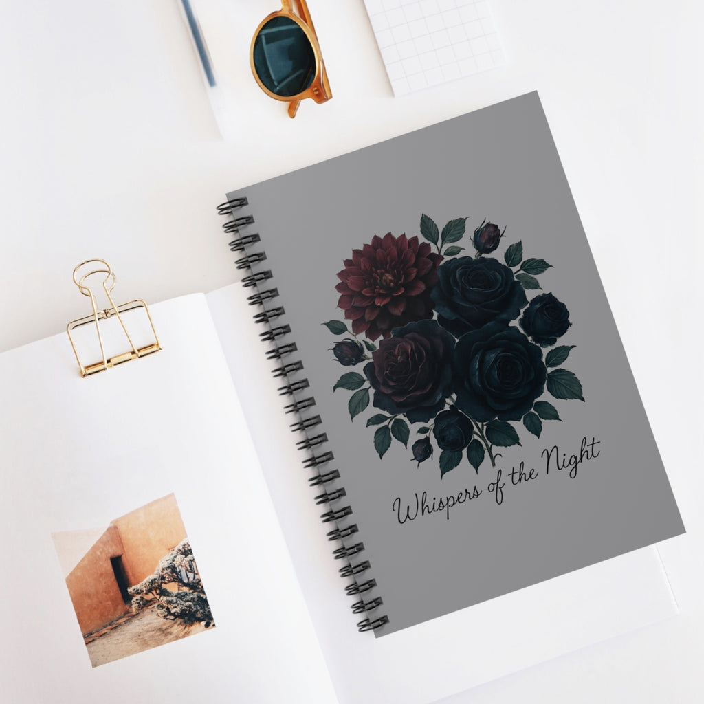 Whispers of the Night Floral Notebook — Spiral Ruled Journal