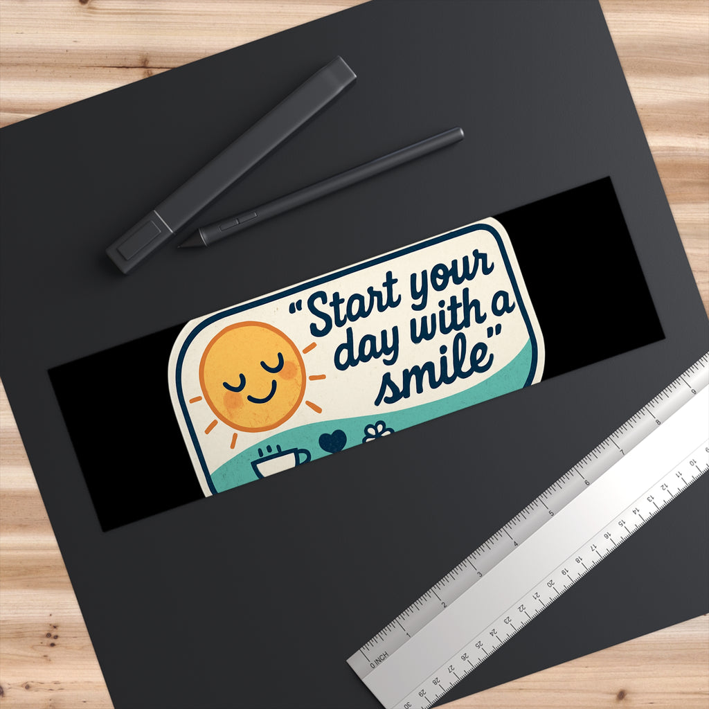 Start Your Day With a Smile bumper sticker | cheerful sun, coffee, positive quote