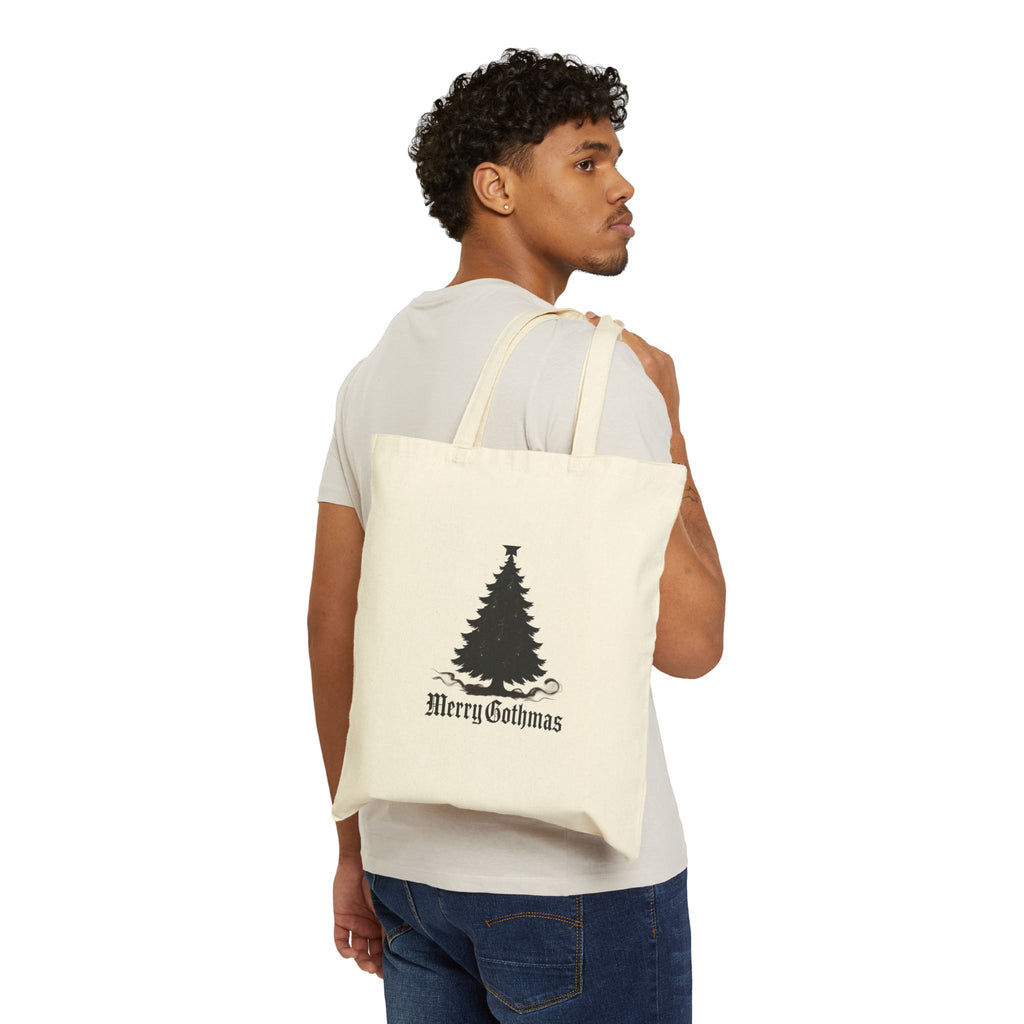 Gothic 'Merry Gothmas' Canvas Tote Bag — Black Christmas Tree Holiday Market Bag