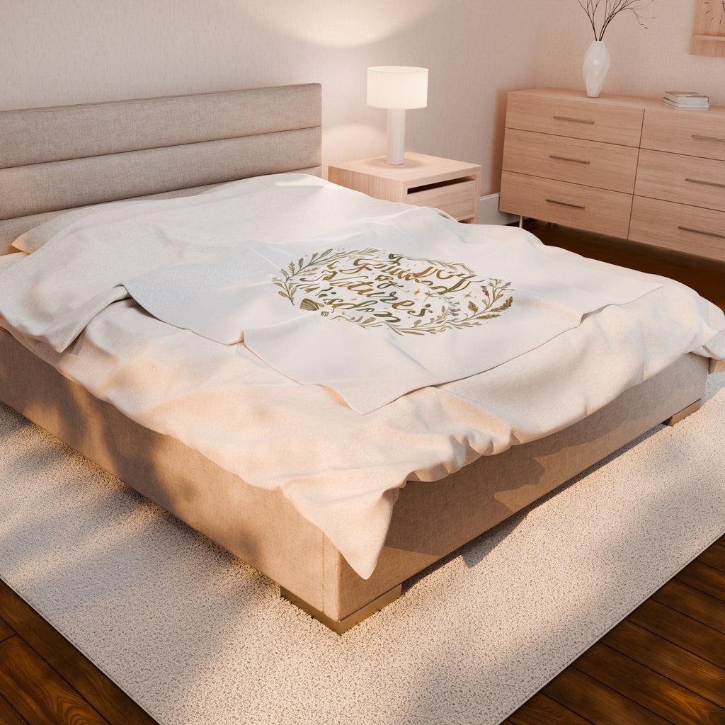 Gently Guided by Nature's Wisdom Velveteen Plush Blanket — Floral Wreath Cozy Throw for Nature Lovers
