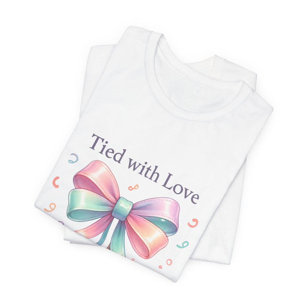 T-Shirt — "Tied with Love" Pastel Ribbon Gift Graphic Tee