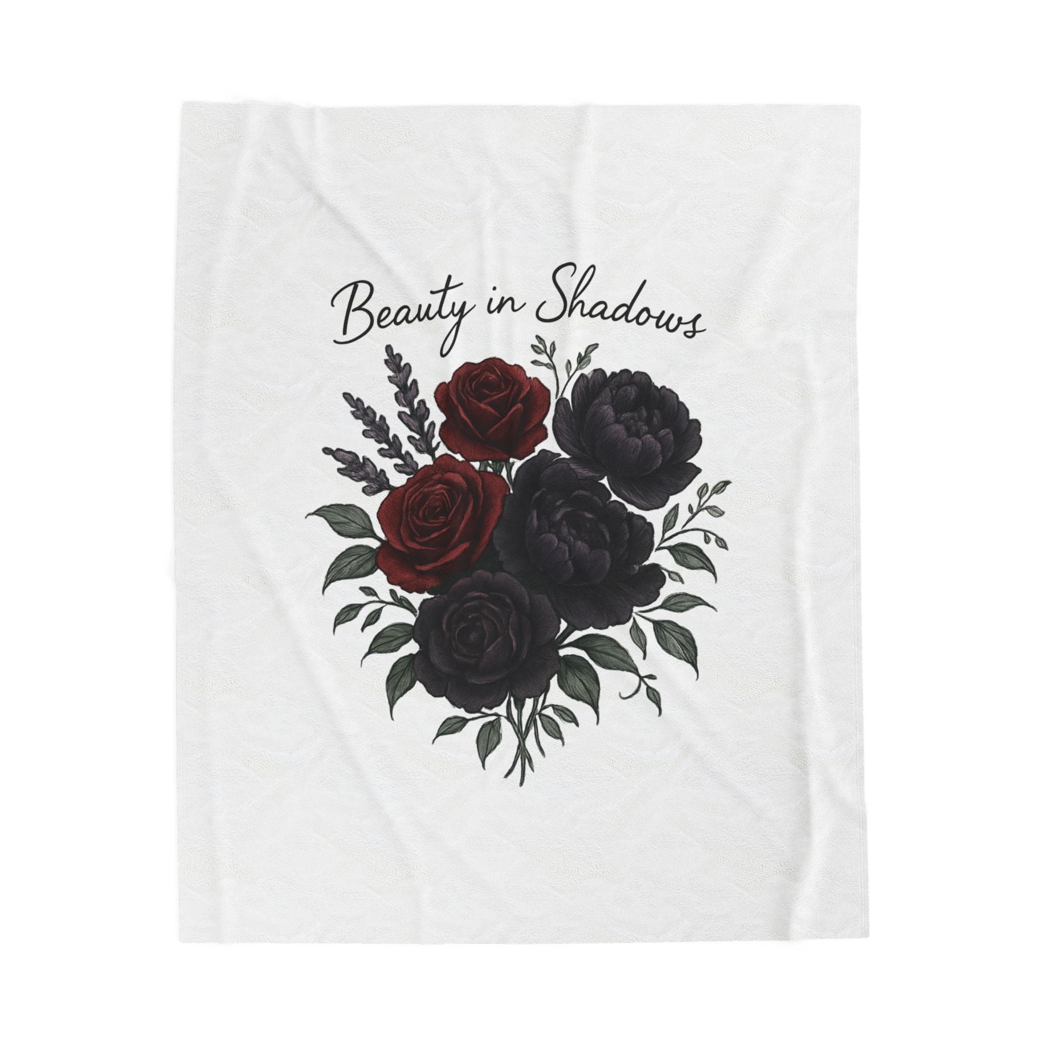 Velveteen Blanket — "Beauty in Shadows" Dark Rose Plush Throw