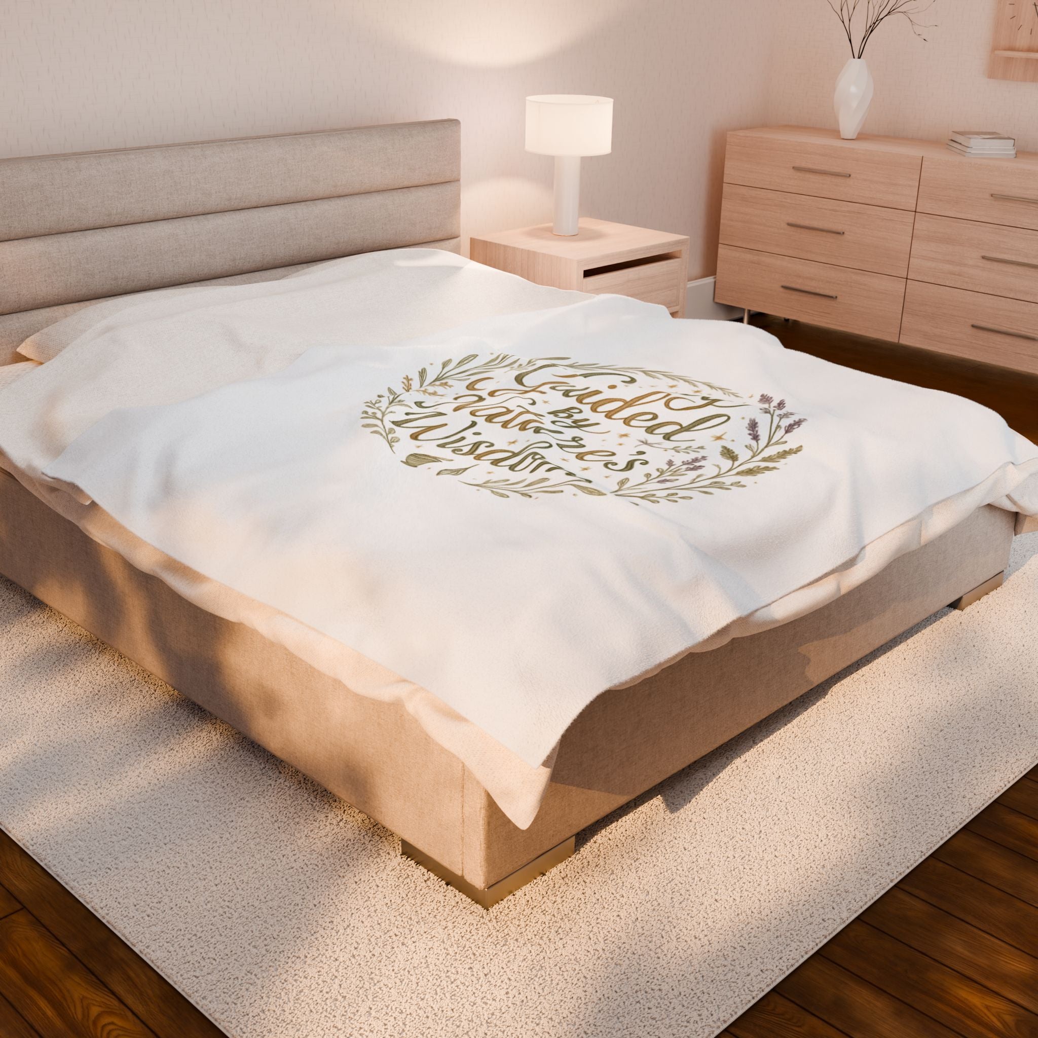 Gently Guided by Nature's Wisdom Velveteen Plush Blanket — Floral Wreath Cozy Throw for Nature Lovers